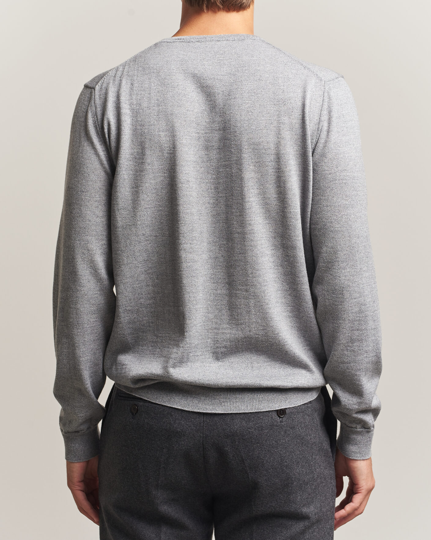 Hombres | Jerséis y prendas de punto | Stenströms | Merino Crew Neck Grey Mouline