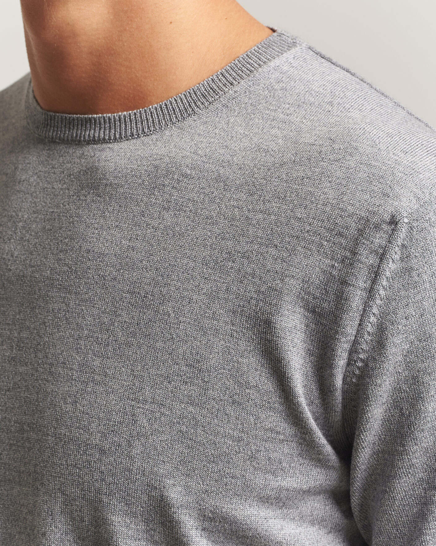 Hombres | Jerséis y prendas de punto | Stenströms | Merino Crew Neck Grey Mouline