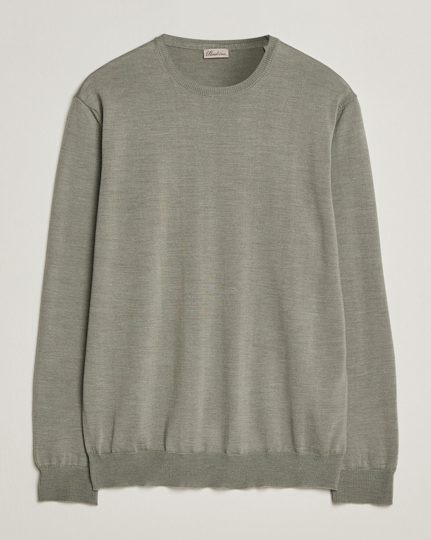 Hombres | Jerséis y prendas de punto | Stenströms | Merino Crew Neck Green/Grey