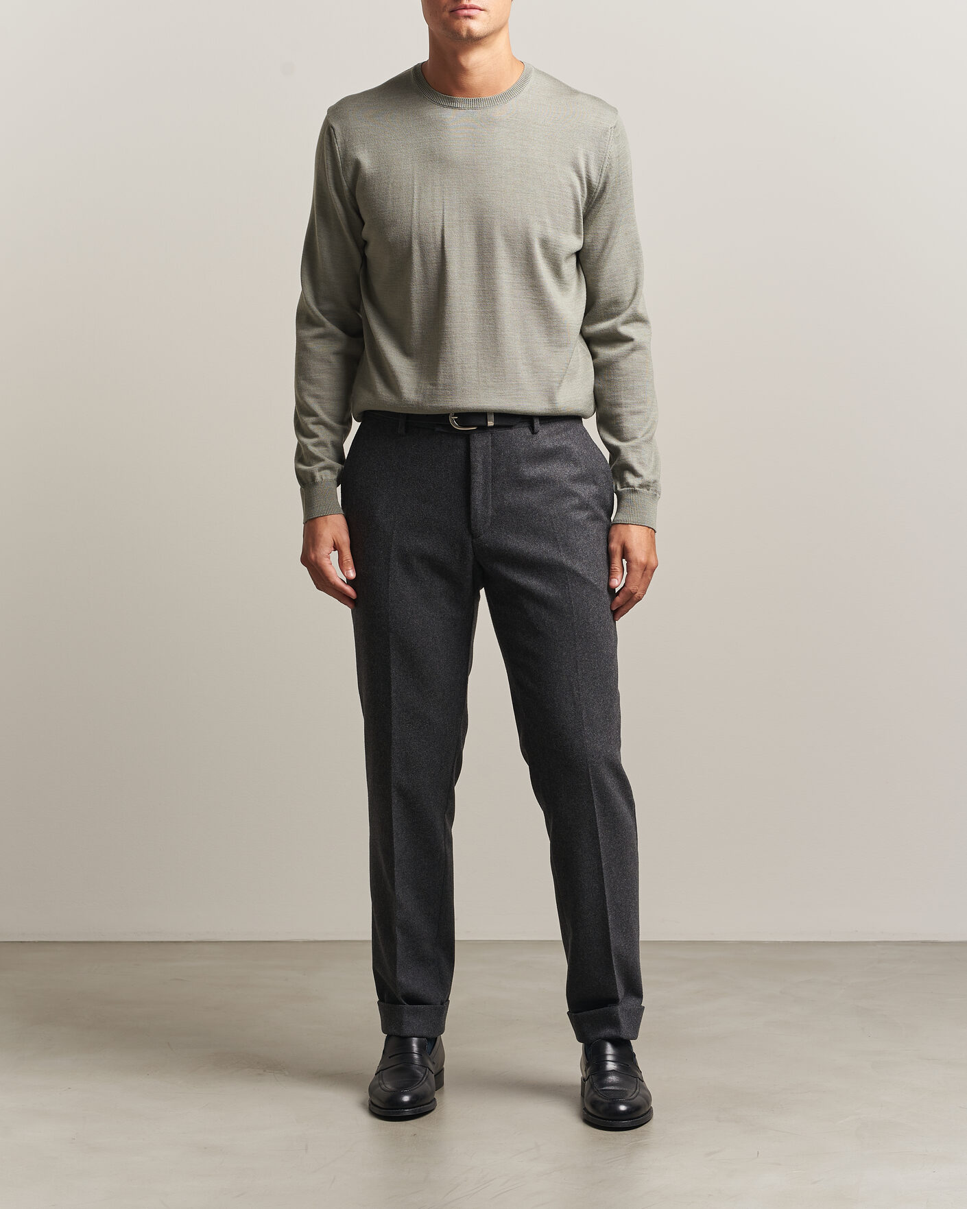 Hombres | Jerséis y prendas de punto | Stenströms | Merino Crew Neck Green/Grey