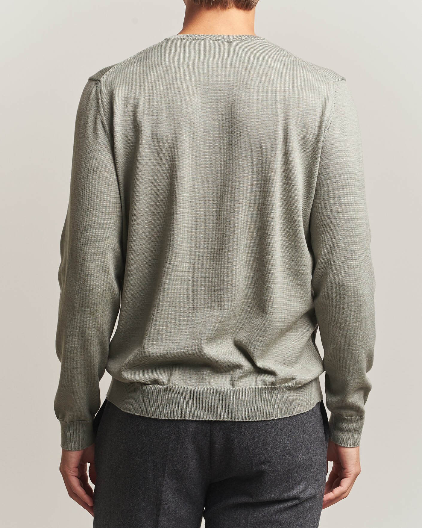 Hombres | Jerséis y prendas de punto | Stenströms | Merino Crew Neck Green/Grey