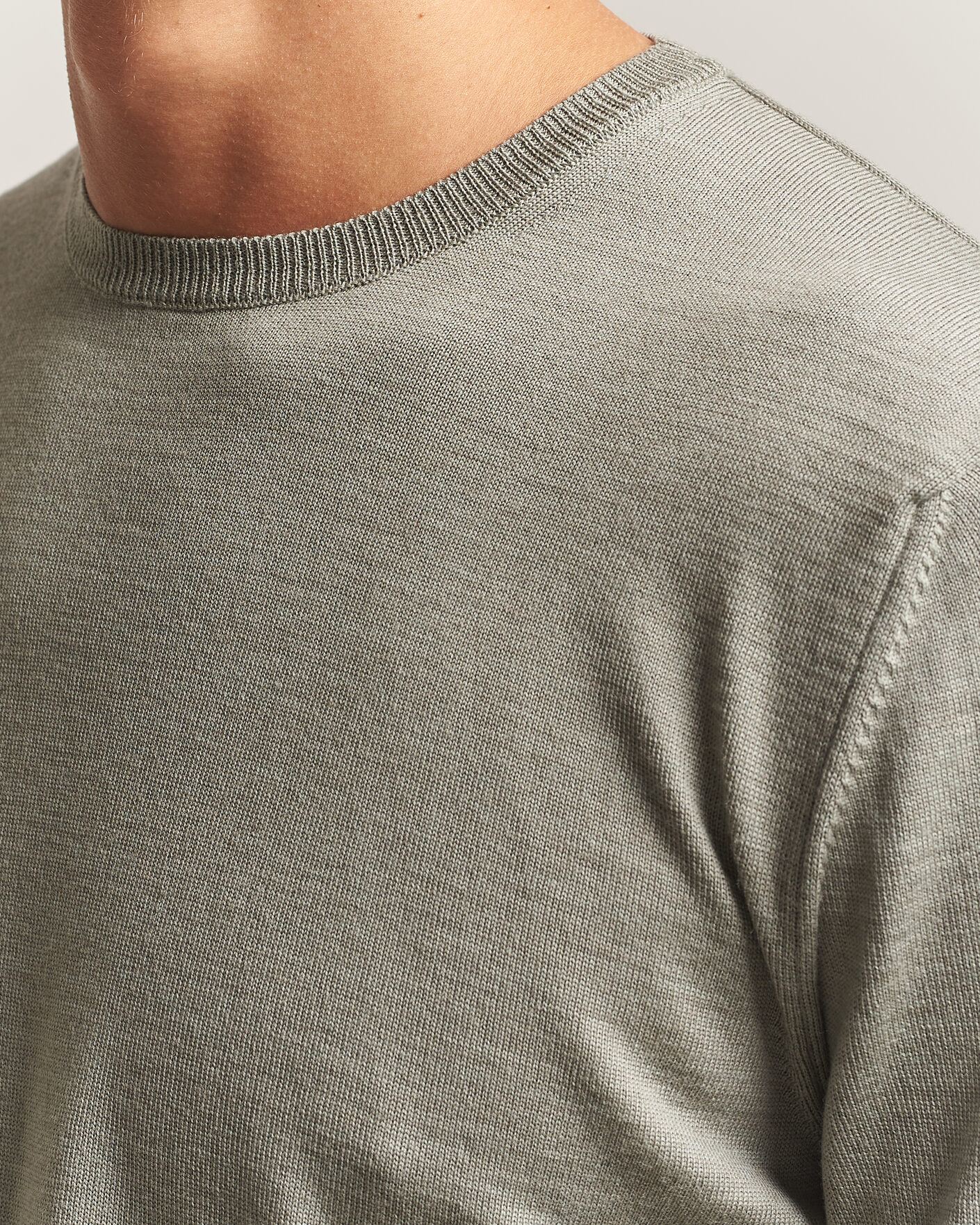 Hombres | Jerséis y prendas de punto | Stenströms | Merino Crew Neck Green/Grey