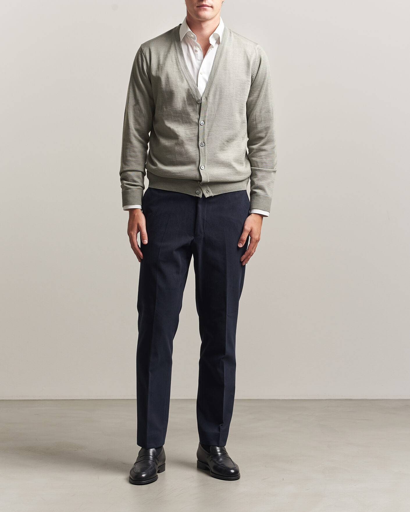 Hombres | Jerséis y prendas de punto | Stenströms | Merino Cardigan Green/Grey