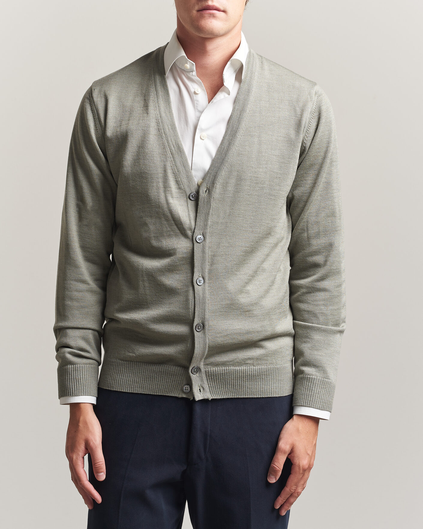 Hombres | Jerséis y prendas de punto | Stenströms | Merino Cardigan Green/Grey