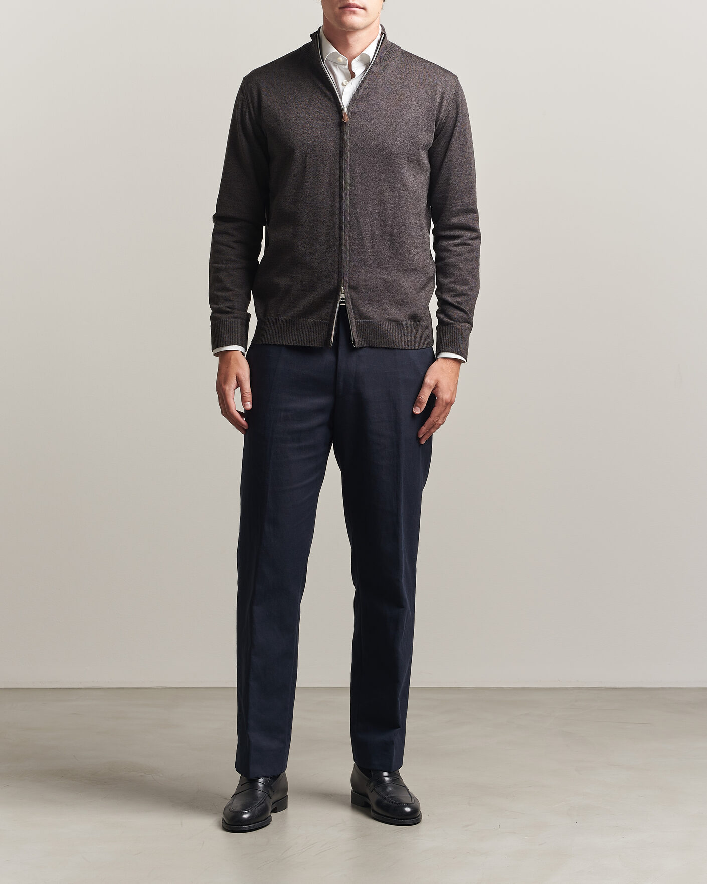 Hombres | Jerséis y prendas de punto | Stenströms | Merino Full Zip Dark Brown
