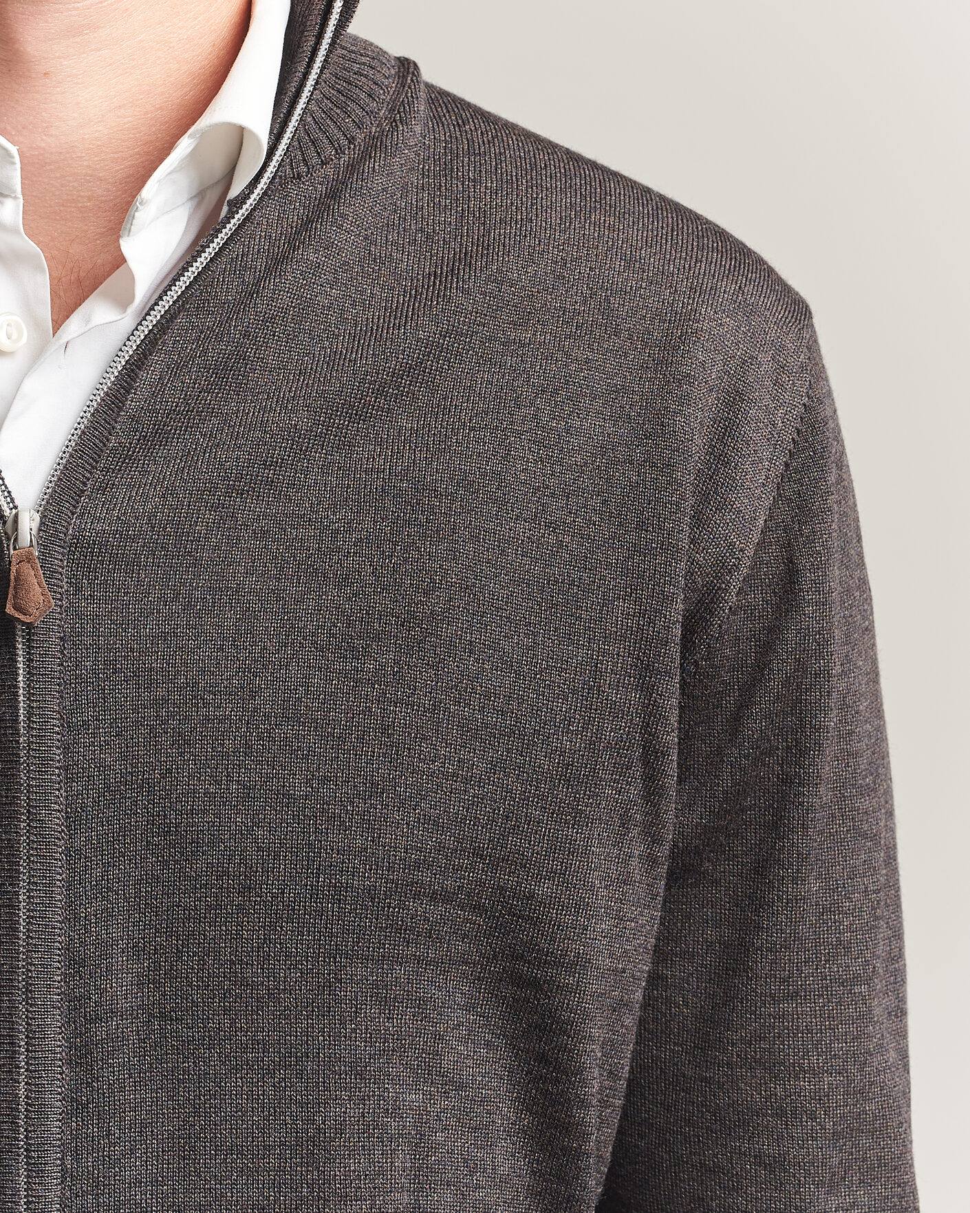 Hombres | Jerséis y prendas de punto | Stenströms | Merino Full Zip Dark Brown