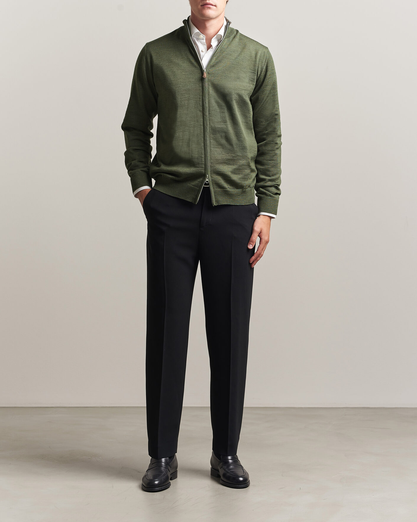 Hombres | Jerséis y prendas de punto | Stenströms | Merino Full Zip Green