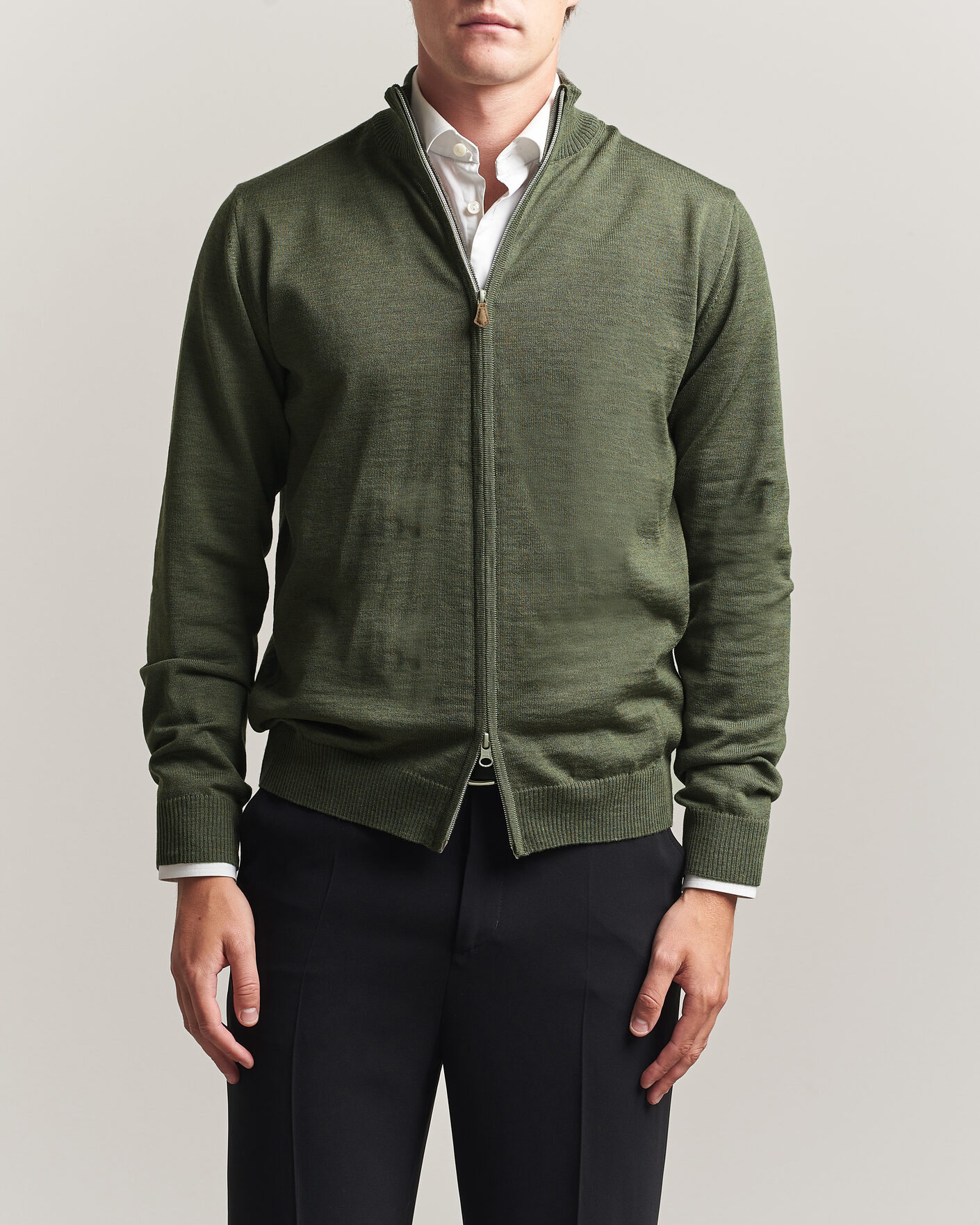 Hombres | Jerséis y prendas de punto | Stenströms | Merino Full Zip Green