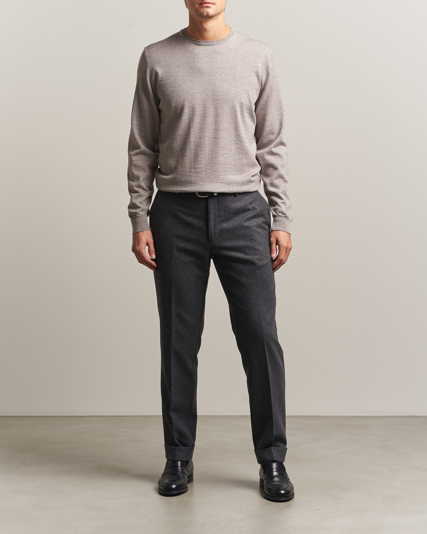 Hombres | Jerséis y prendas de punto | Stenströms | Merino Patch Crew Neck Beige
