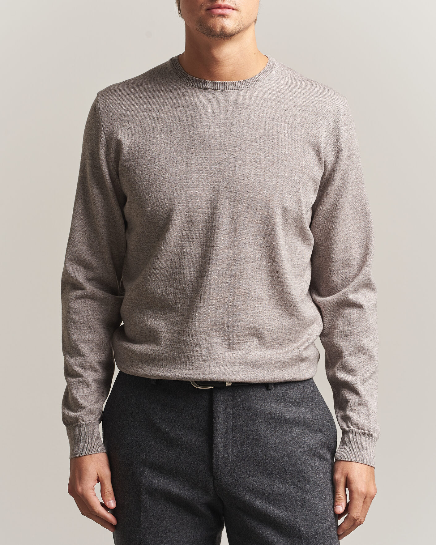 Hombres | Jerséis y prendas de punto | Stenströms | Merino Patch Crew Neck Beige