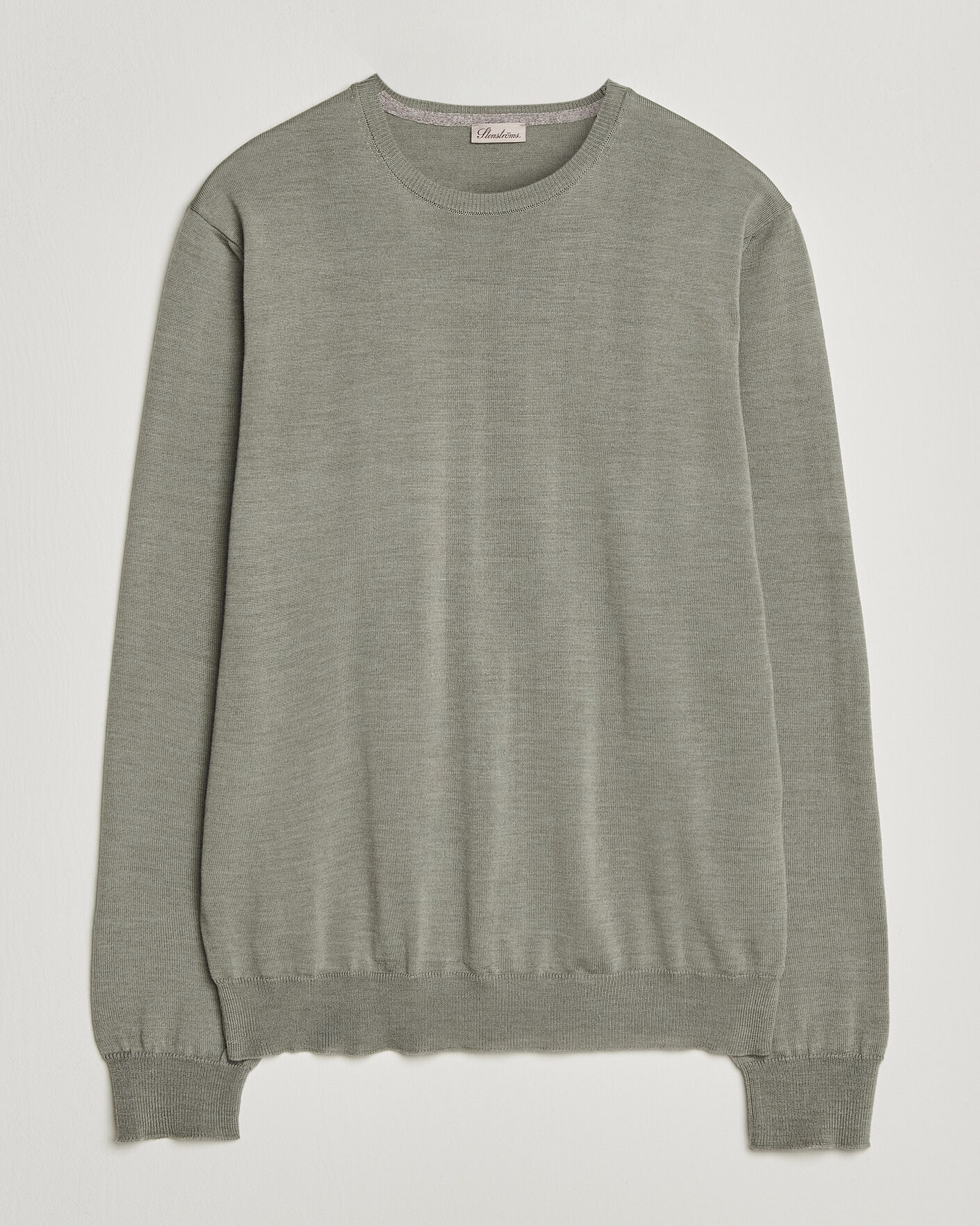 Hombres | Jerséis y prendas de punto | Stenströms | Merino Patch Crew Neck Green/Grey