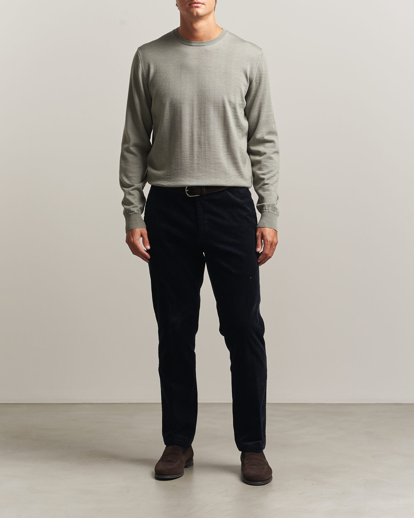 Hombres | Jerséis y prendas de punto | Stenströms | Merino Patch Crew Neck Green/Grey