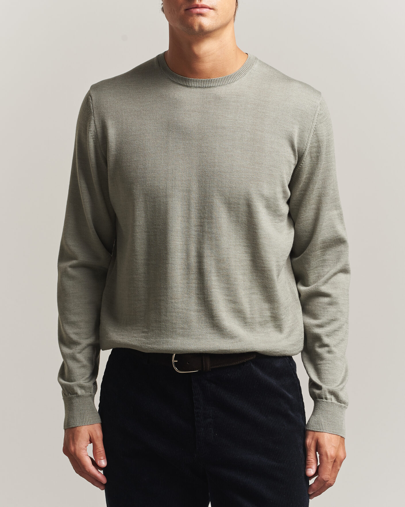 Hombres | Jerséis y prendas de punto | Stenströms | Merino Patch Crew Neck Green/Grey