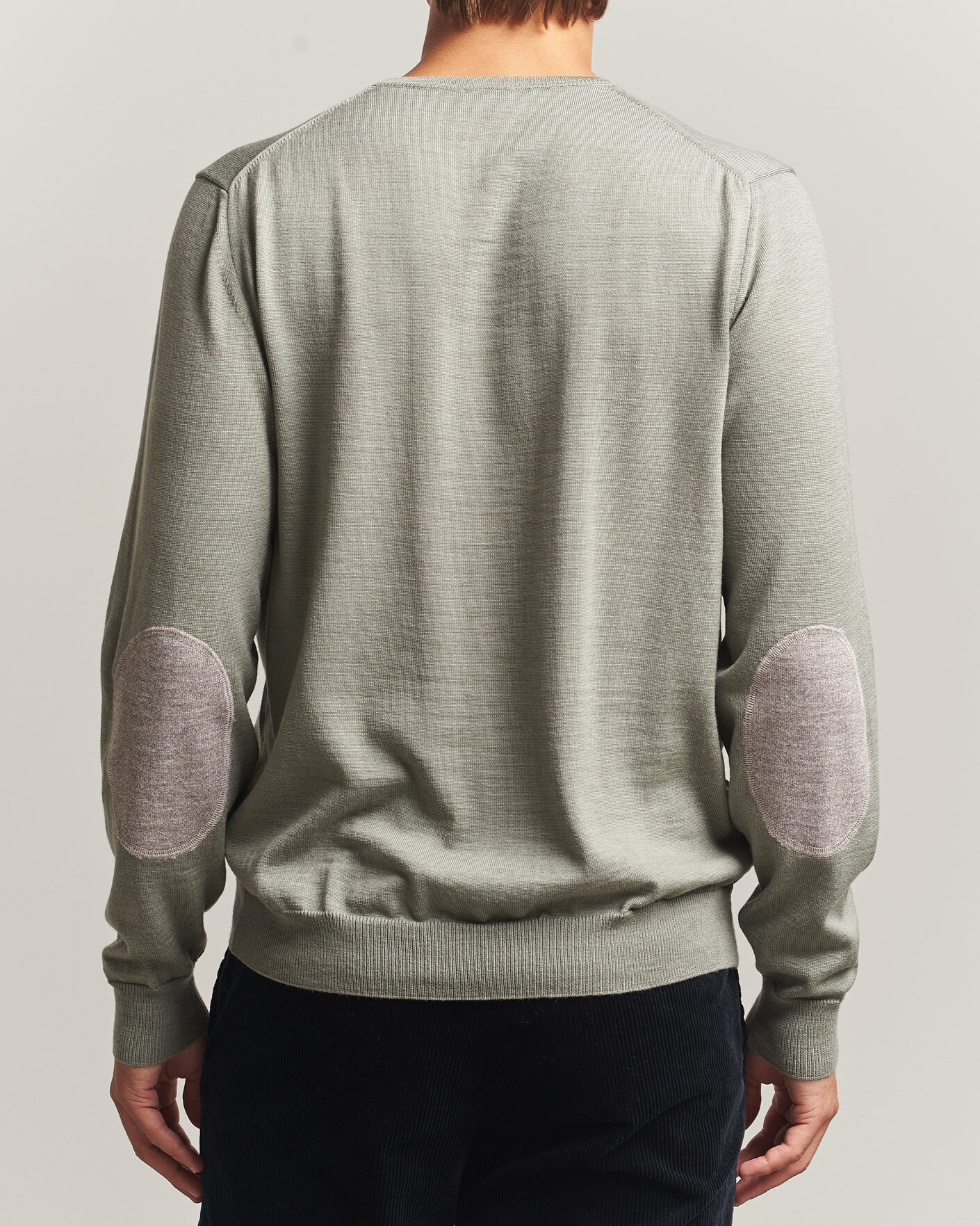 Hombres | Jerséis y prendas de punto | Stenströms | Merino Patch Crew Neck Green/Grey