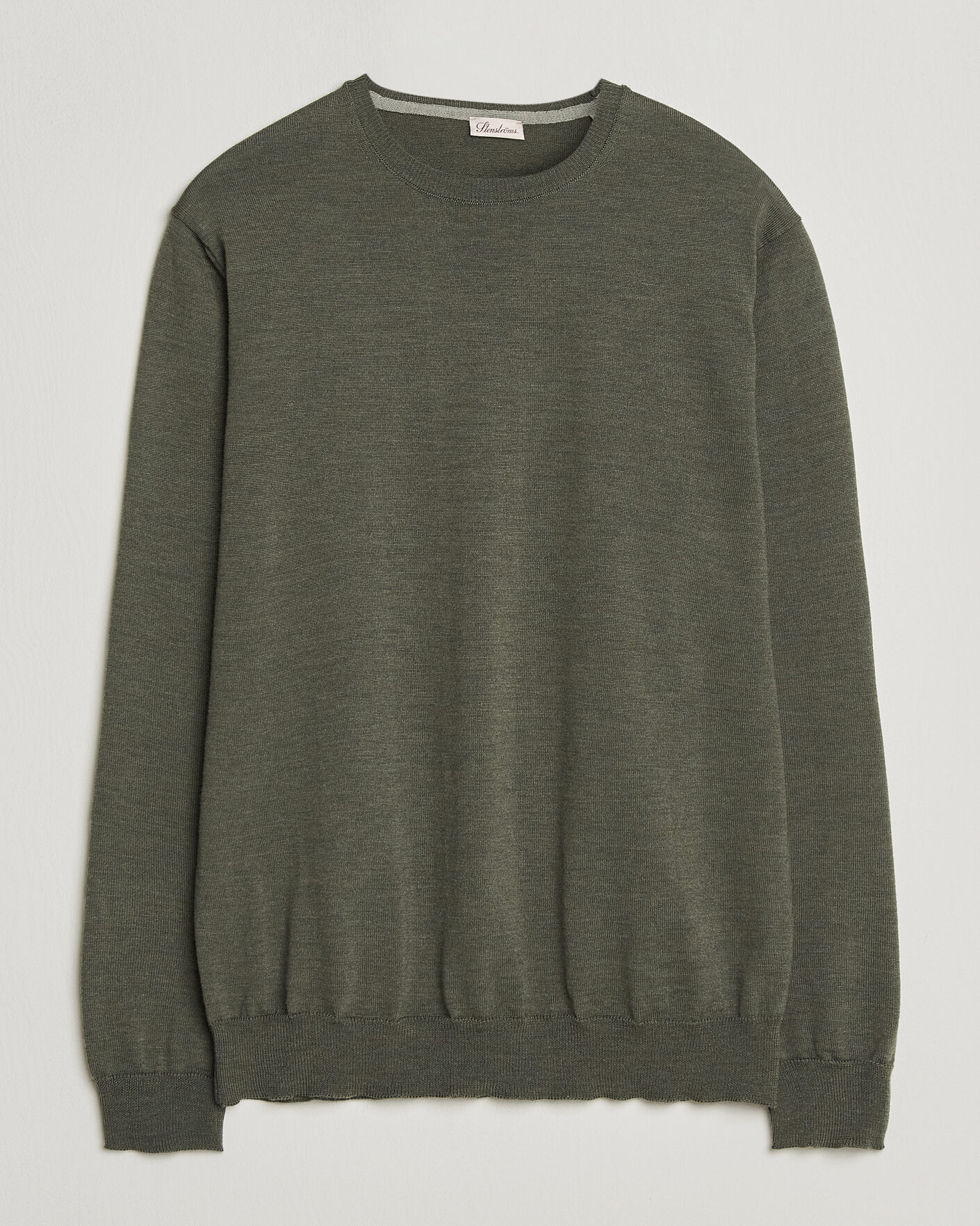 Hombres | Jerséis y prendas de punto | Stenströms | Merino Patch Crew Neck Dark Green