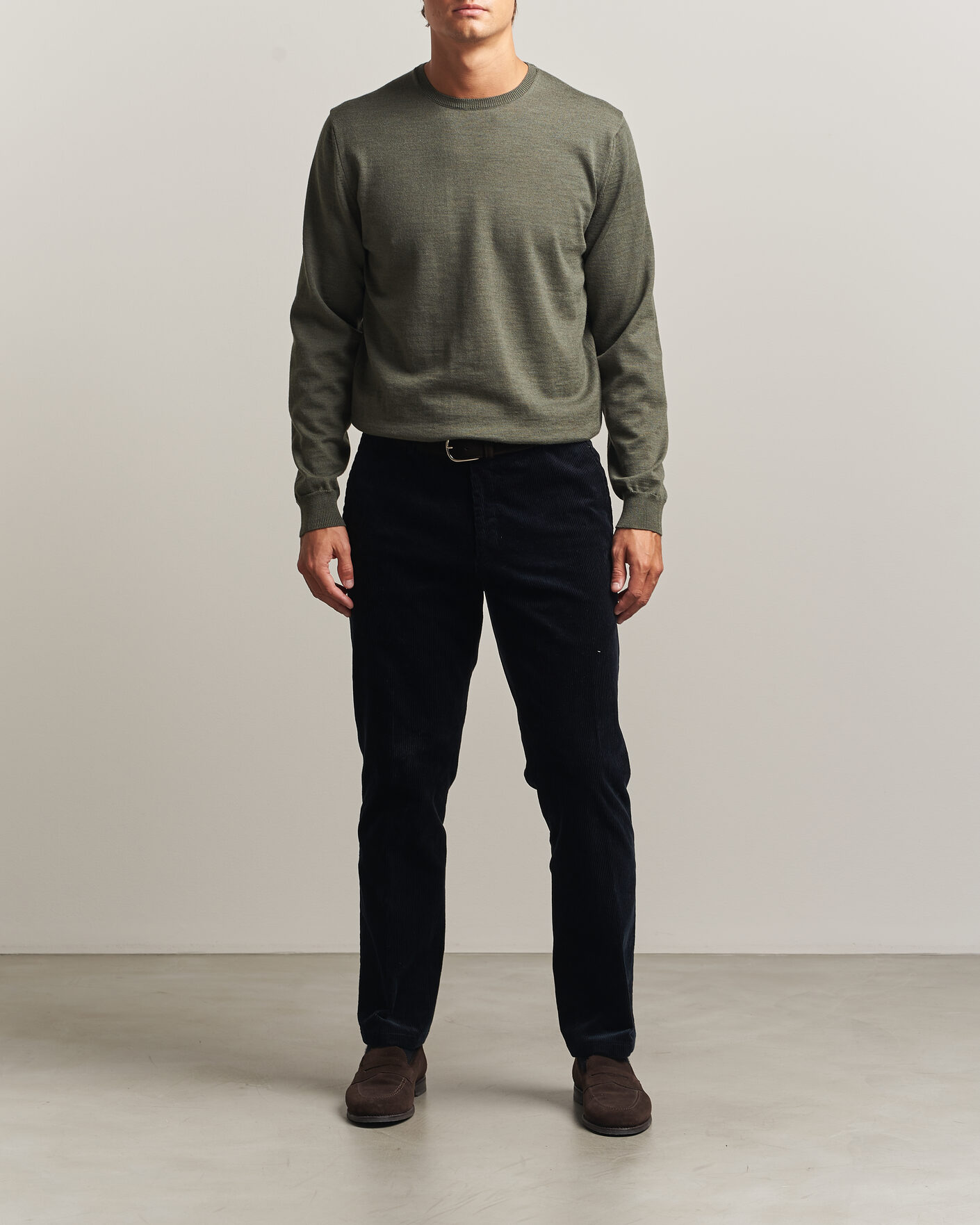 Hombres | Jerséis y prendas de punto | Stenströms | Merino Patch Crew Neck Dark Green