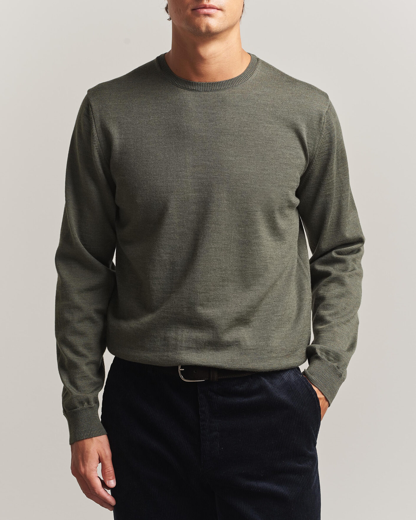 Hombres | Jerséis y prendas de punto | Stenströms | Merino Patch Crew Neck Dark Green