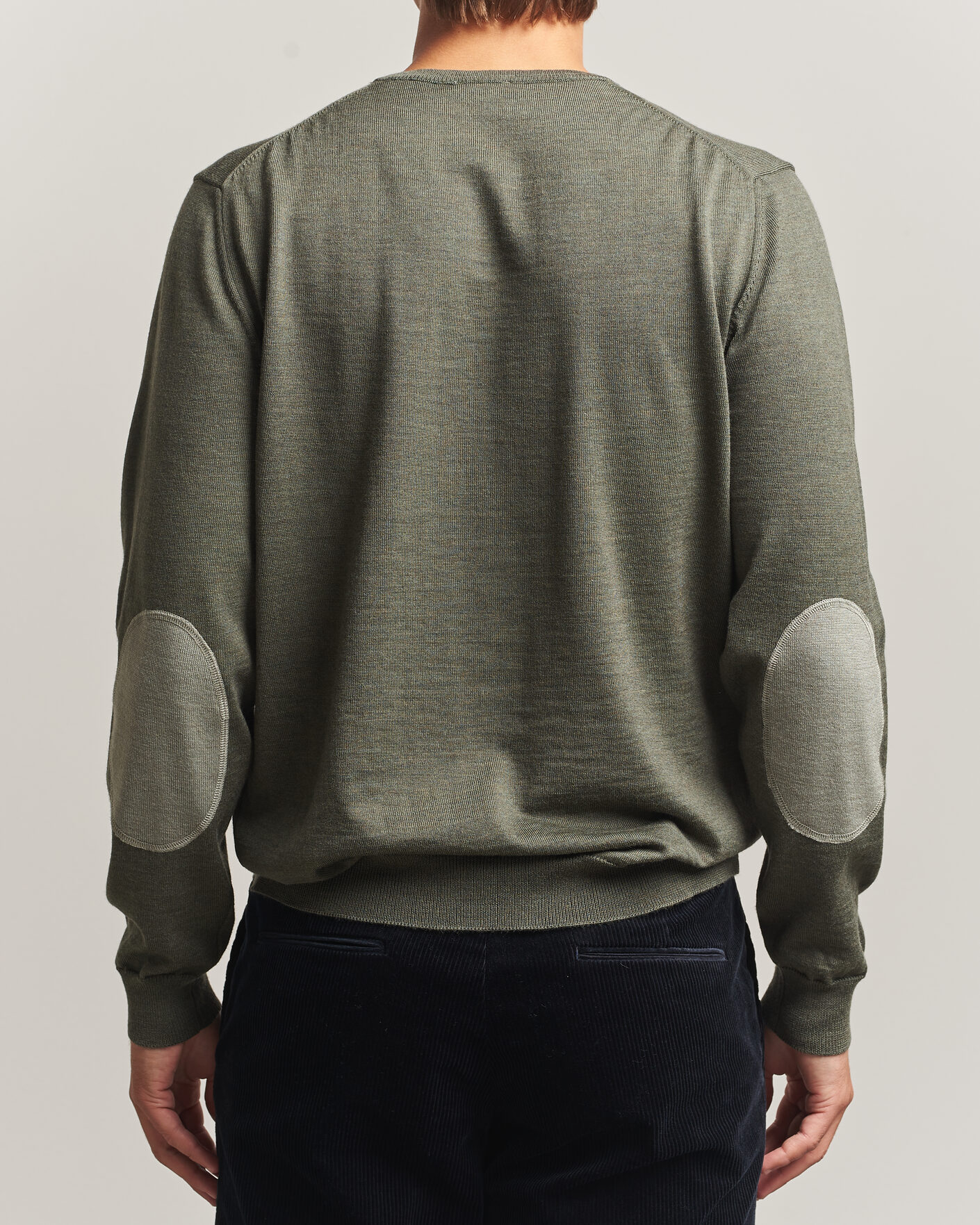 Hombres | Jerséis y prendas de punto | Stenströms | Merino Patch Crew Neck Dark Green