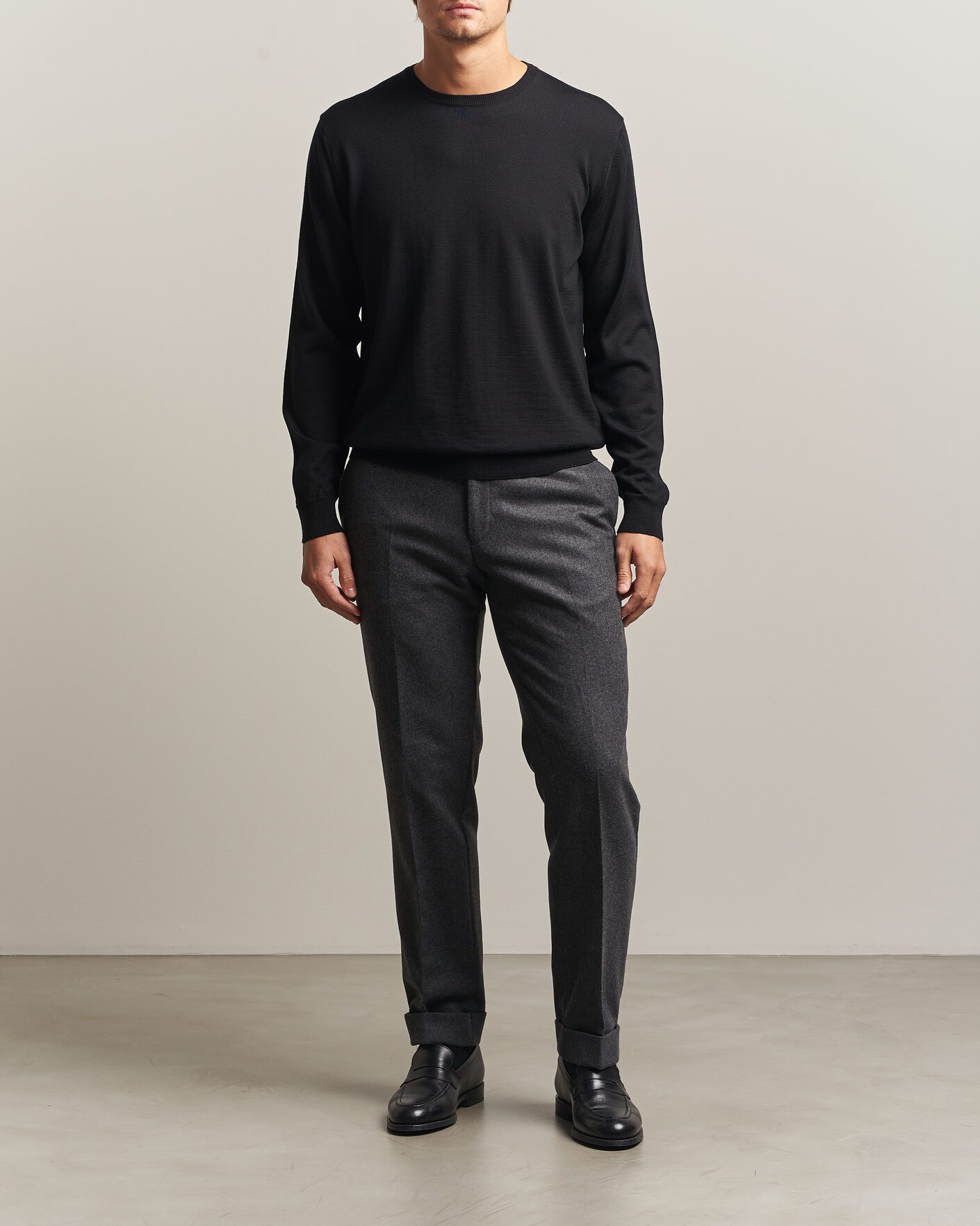 Hombres | Jerséis y prendas de punto | Stenströms | Merino Patch Crew Neck Black