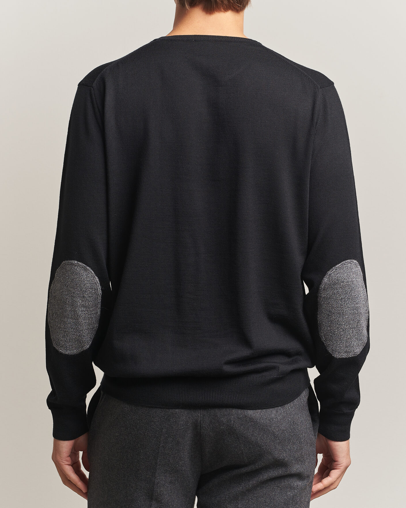 Hombres | Jerséis y prendas de punto | Stenströms | Merino Patch Crew Neck Black
