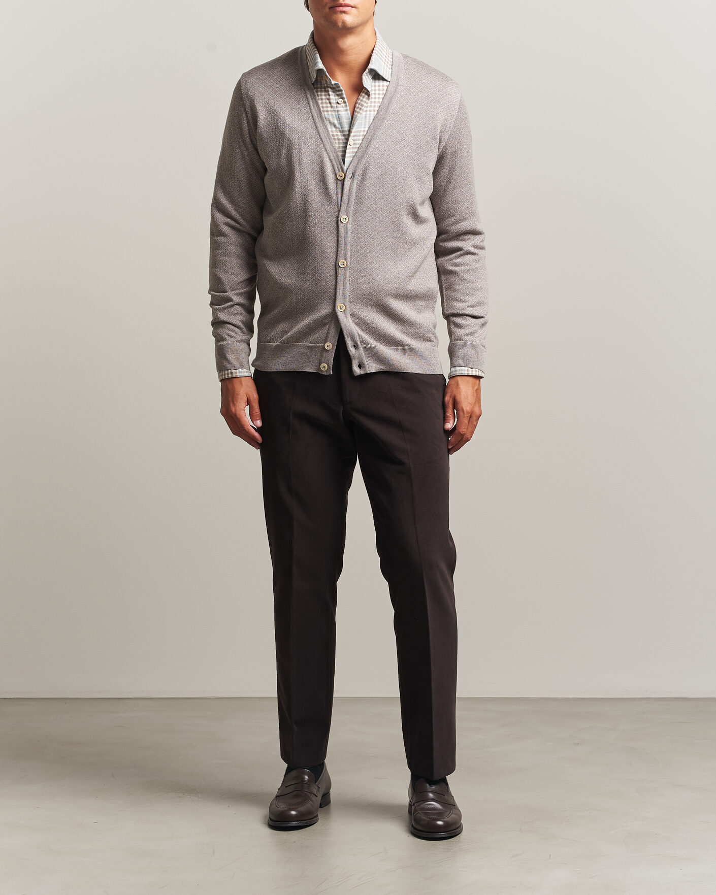 Hombres | Jerséis y prendas de punto | Stenströms | Merino Jaquard Cardigan Beige