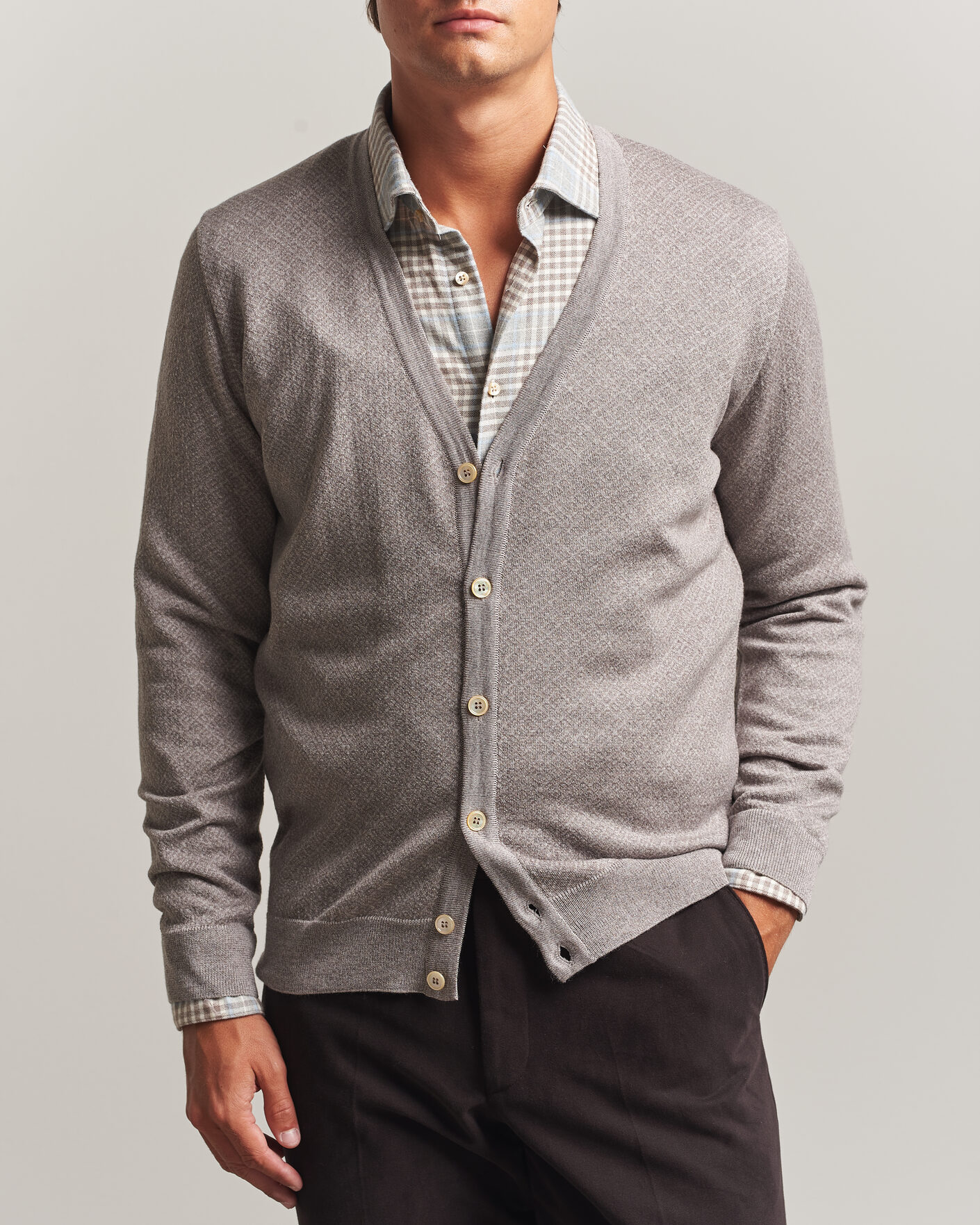 Hombres | Jerséis y prendas de punto | Stenströms | Merino Jaquard Cardigan Beige