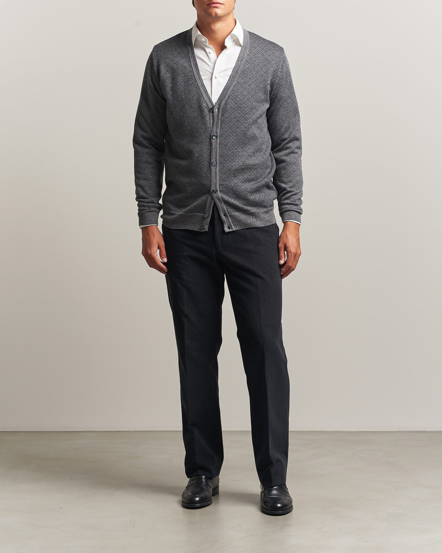 Hombres | Jerséis y prendas de punto | Stenströms | Merino Jaquard Cardigan Dark Grey