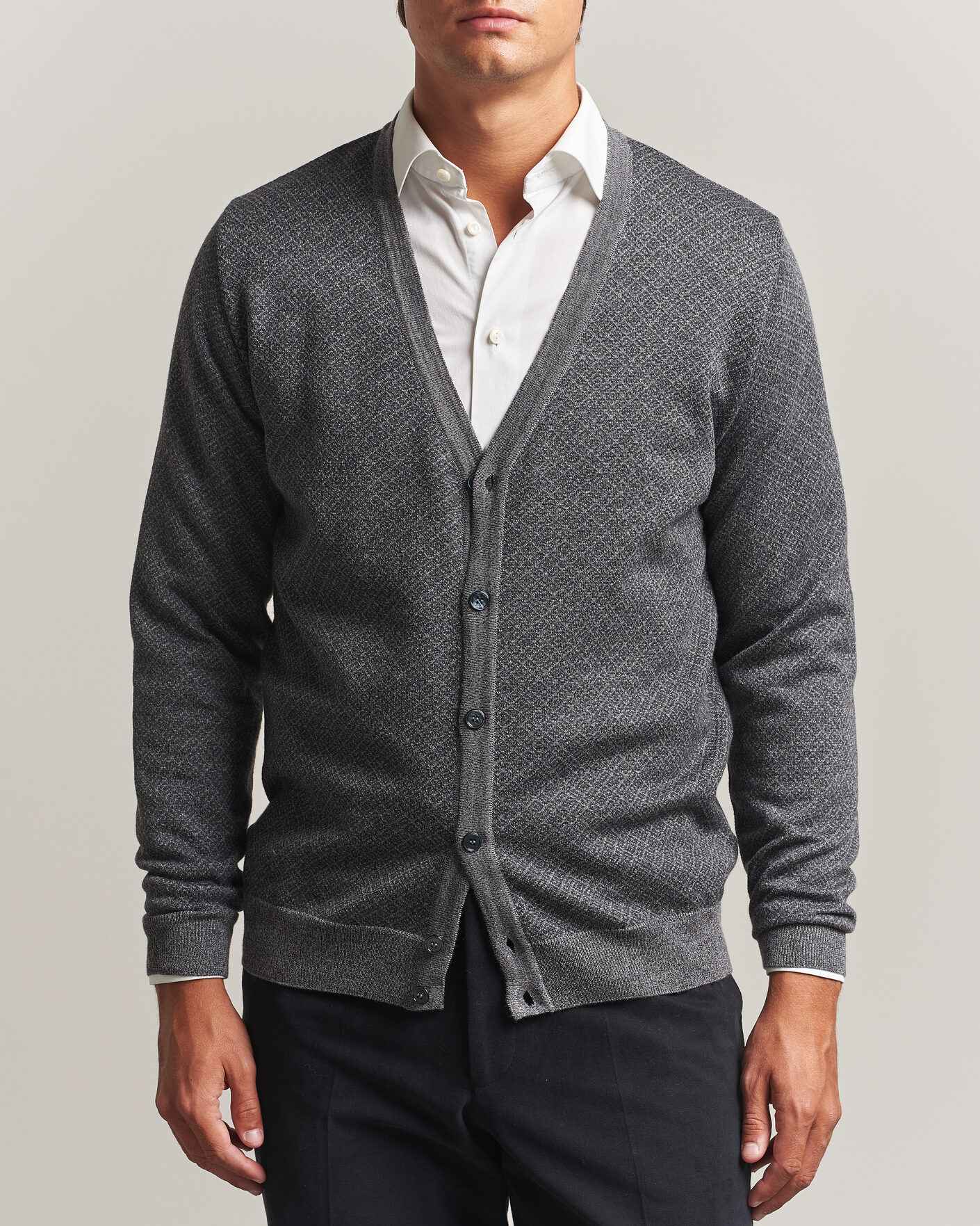 Hombres | Jerséis y prendas de punto | Stenströms | Merino Jaquard Cardigan Dark Grey