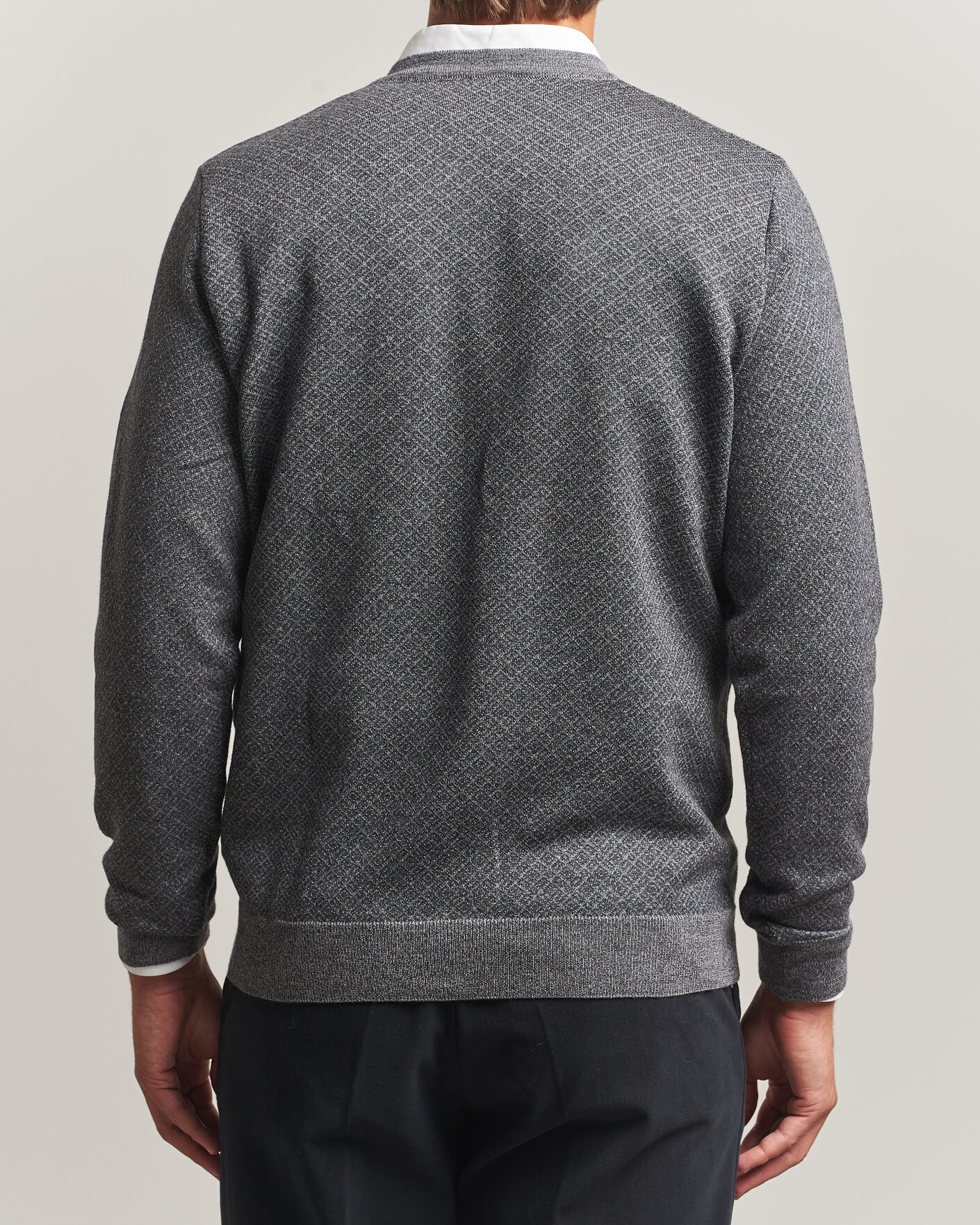 Hombres | Jerséis y prendas de punto | Stenströms | Merino Jaquard Cardigan Dark Grey