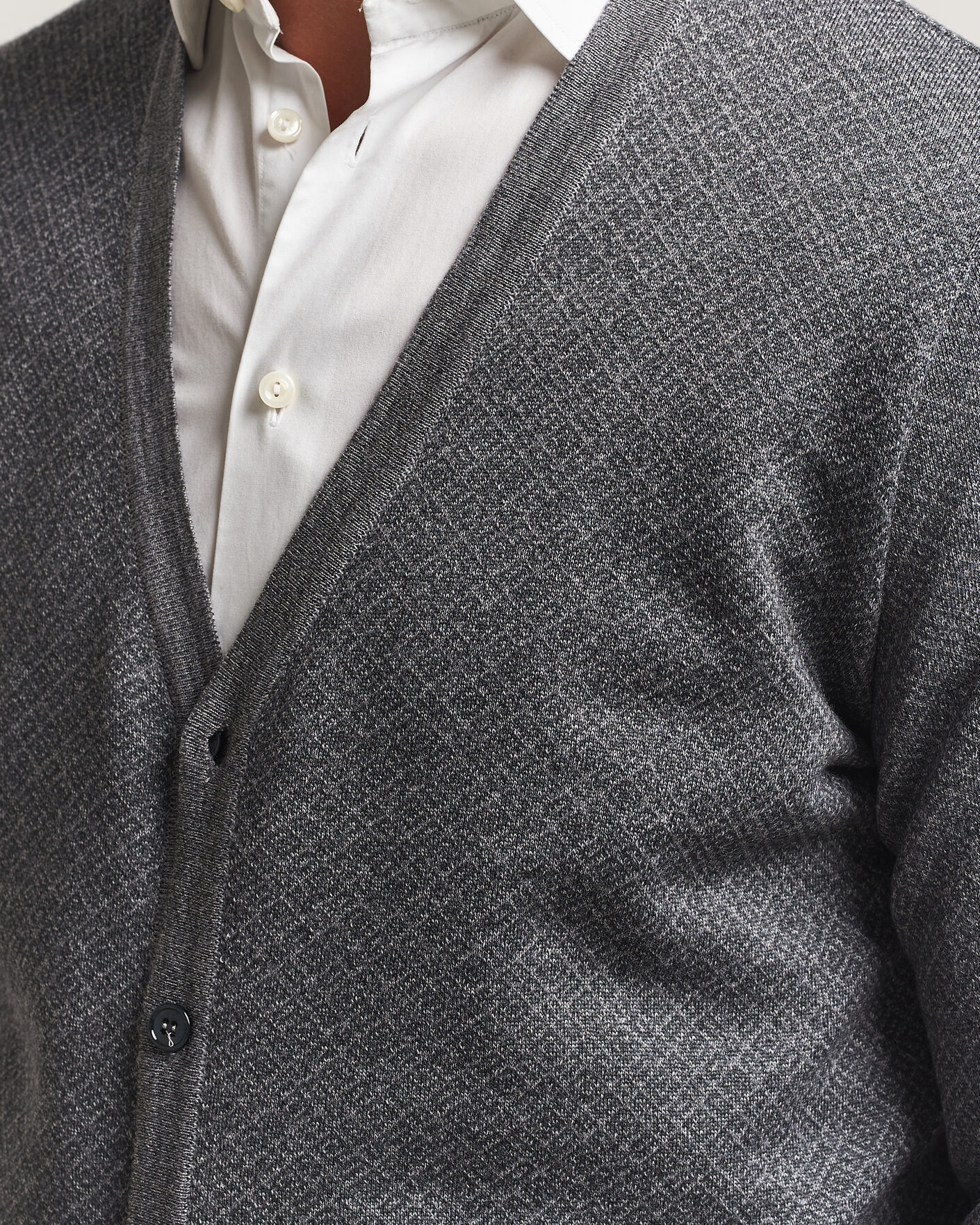 Hombres | Jerséis y prendas de punto | Stenströms | Merino Jaquard Cardigan Dark Grey