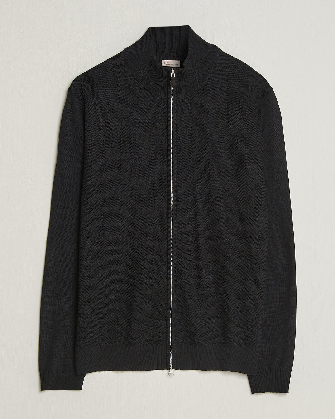 Hombres | Jerséis y prendas de punto | Stenströms | Merino Herringbone Full Zip Black