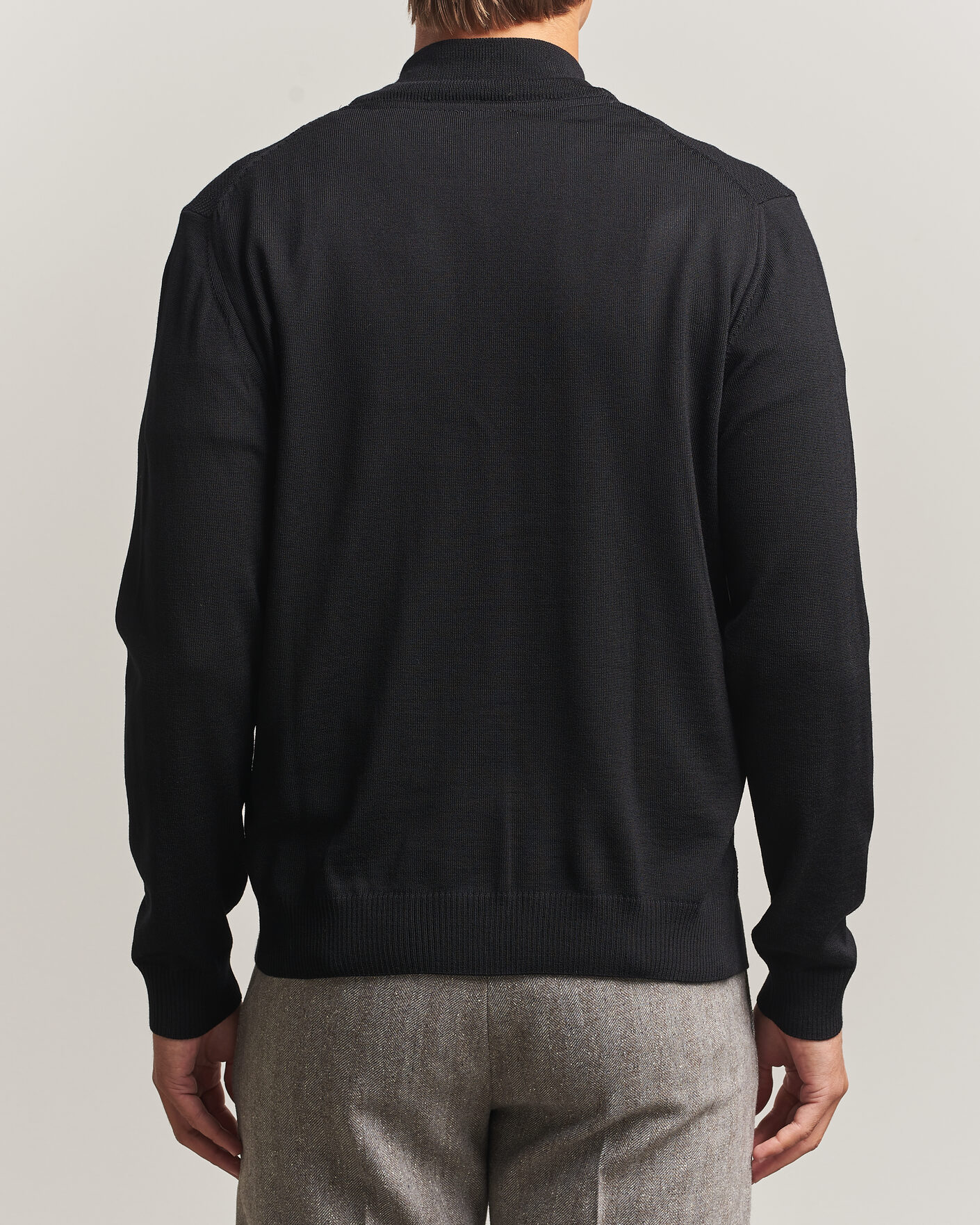Hombres | Jerséis y prendas de punto | Stenströms | Merino Herringbone Full Zip Black