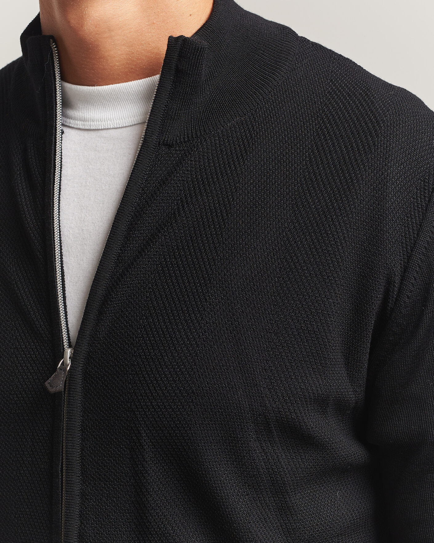 Hombres | Jerséis y prendas de punto | Stenströms | Merino Herringbone Full Zip Black