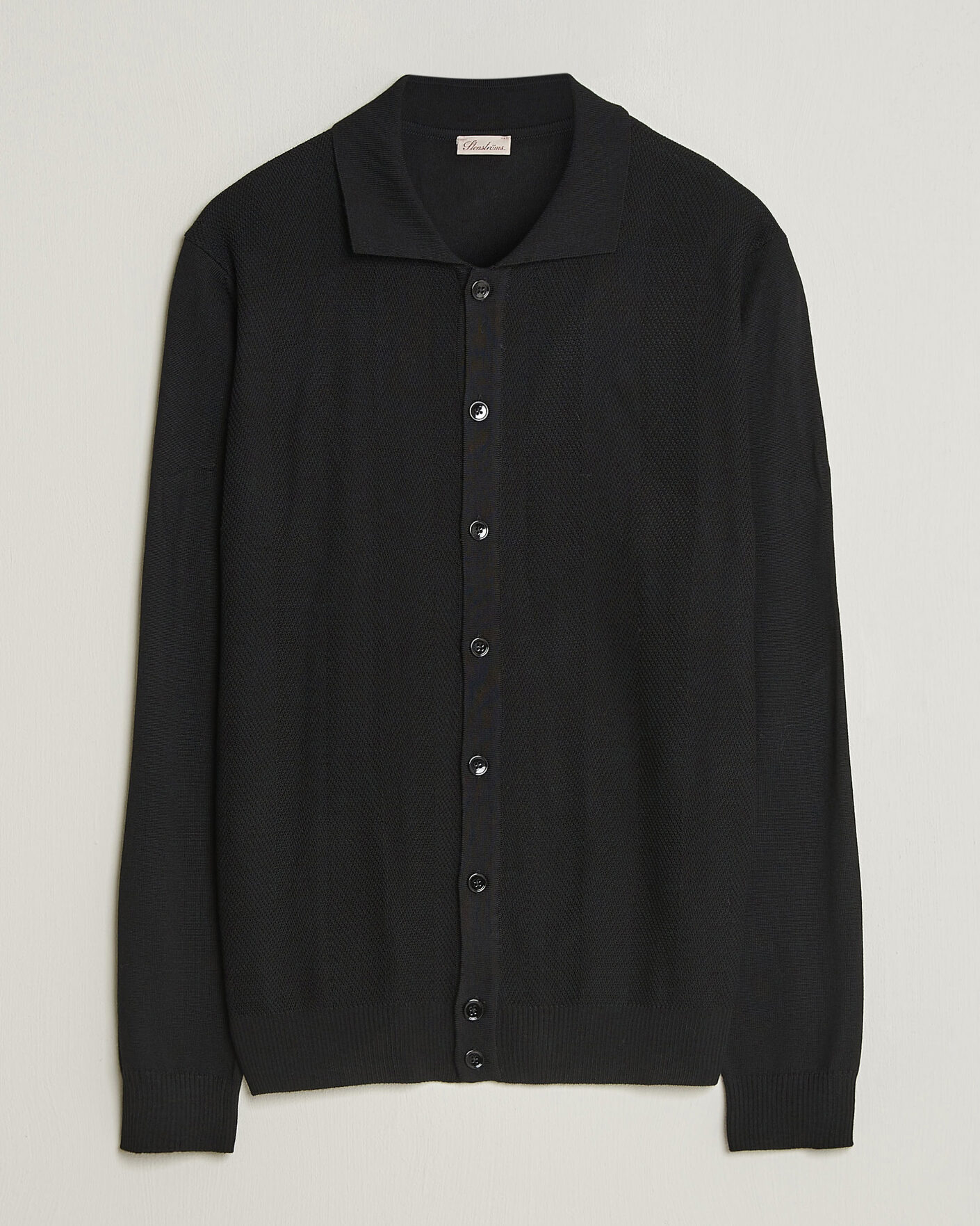 Hombres | Jerséis y prendas de punto | Stenströms | Merino Herringbone Polo Cardigan Black