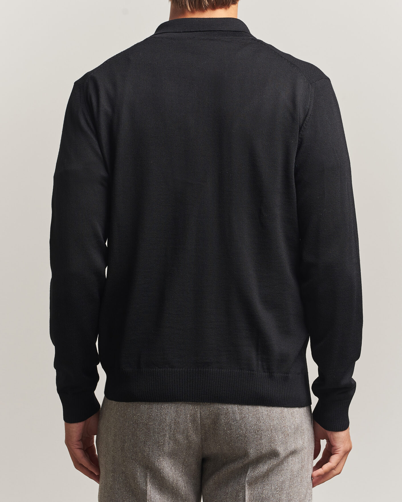 Hombres | Jerséis y prendas de punto | Stenströms | Merino Herringbone Polo Cardigan Black