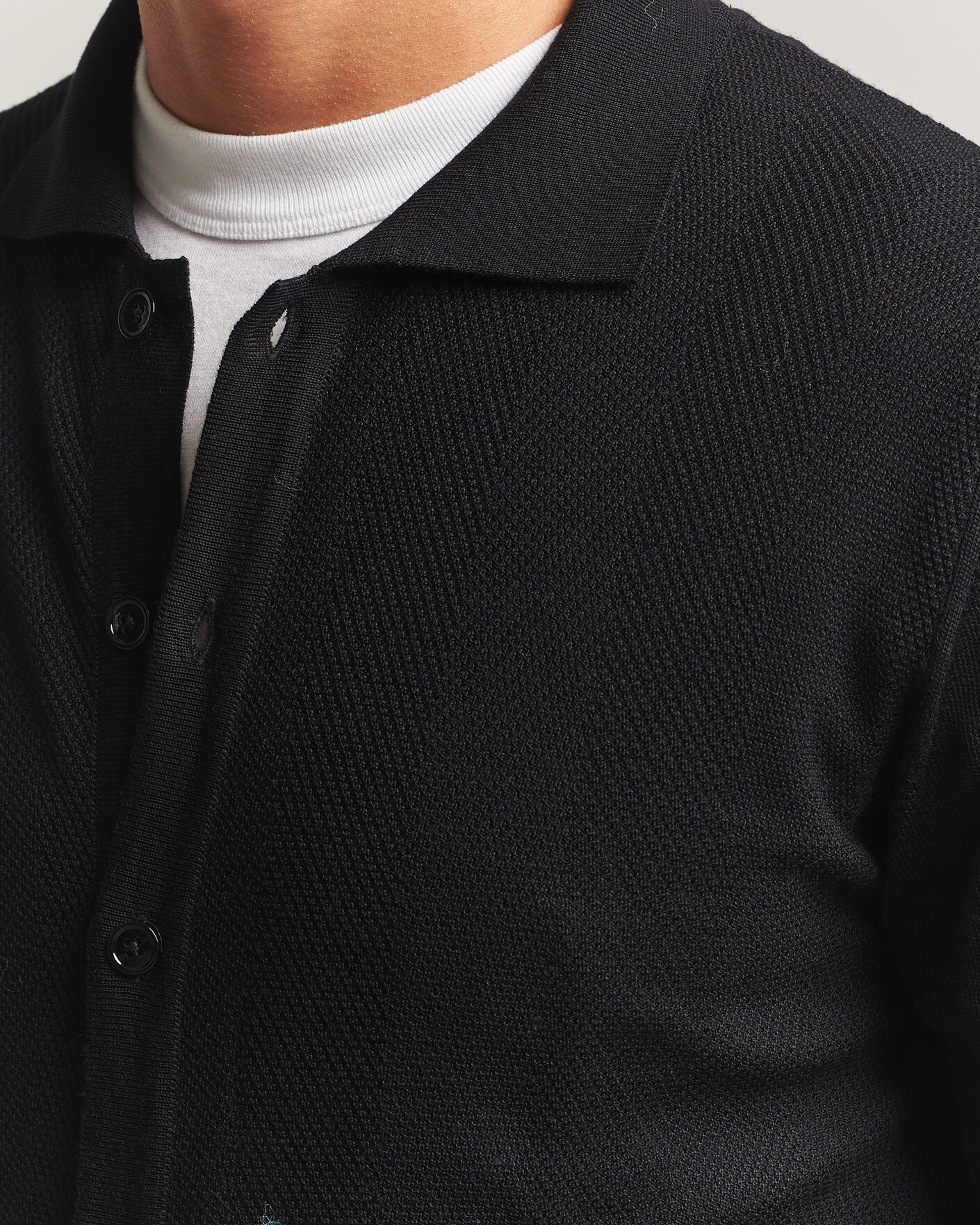 Hombres | Jerséis y prendas de punto | Stenströms | Merino Herringbone Polo Cardigan Black