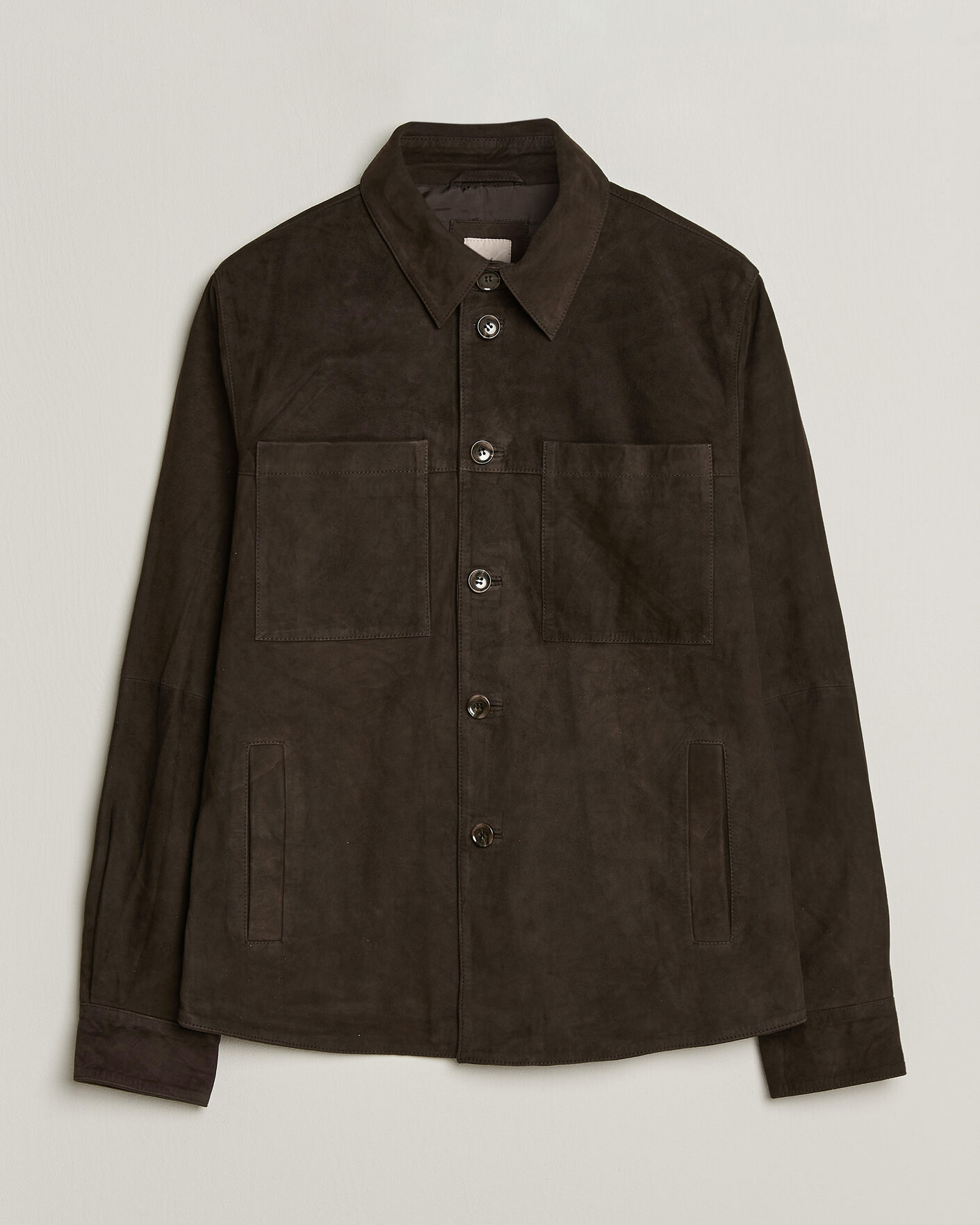 Hombres | Camisas | Stenströms | Goat Suede Overshirt Dark Brown