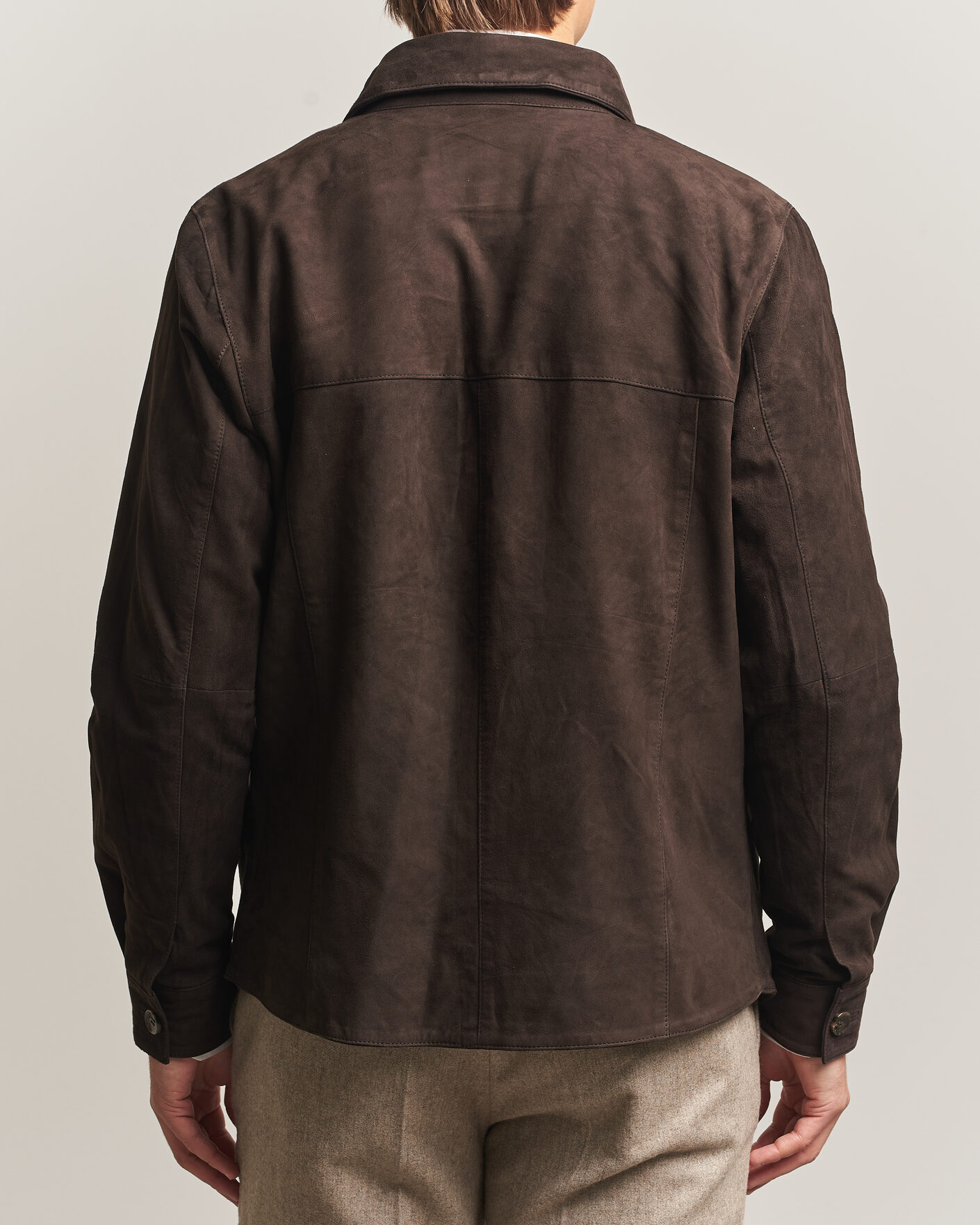 Hombres | Camisas | Stenströms | Goat Suede Overshirt Dark Brown