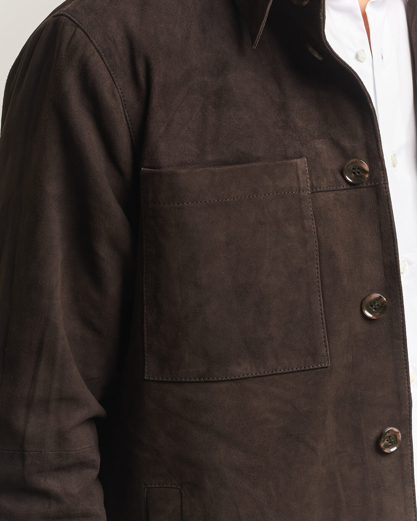 Hombres | Camisas | Stenströms | Goat Suede Overshirt Dark Brown