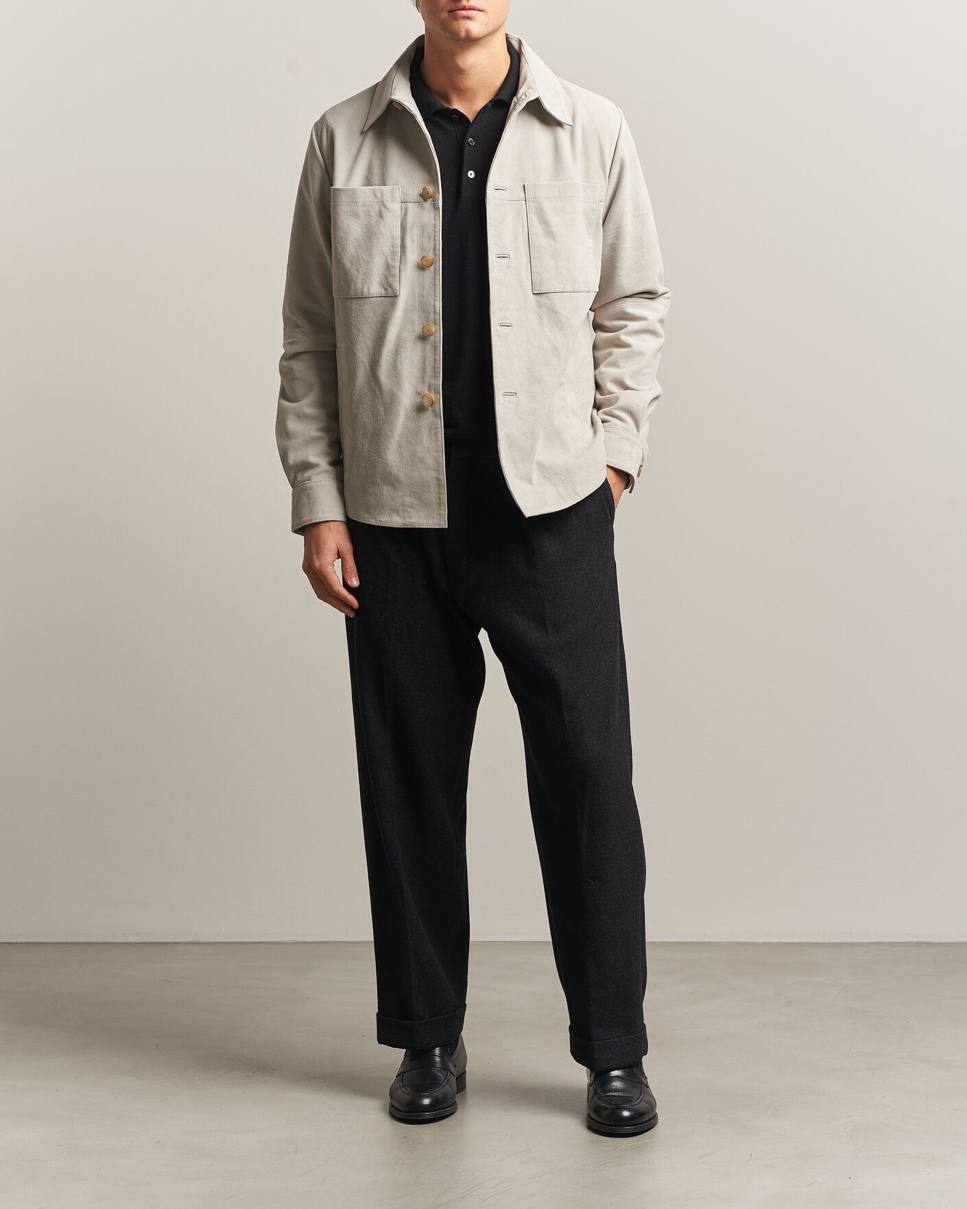 Hombres | Camisas | Stenströms | Goat Suede Overshirt Light Grey