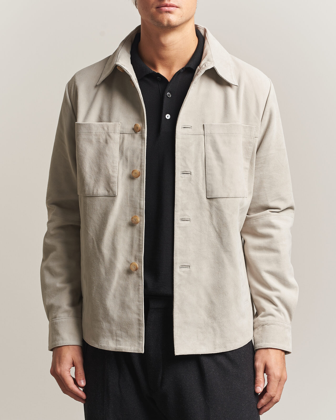 Hombres | Camisas | Stenströms | Goat Suede Overshirt Light Grey