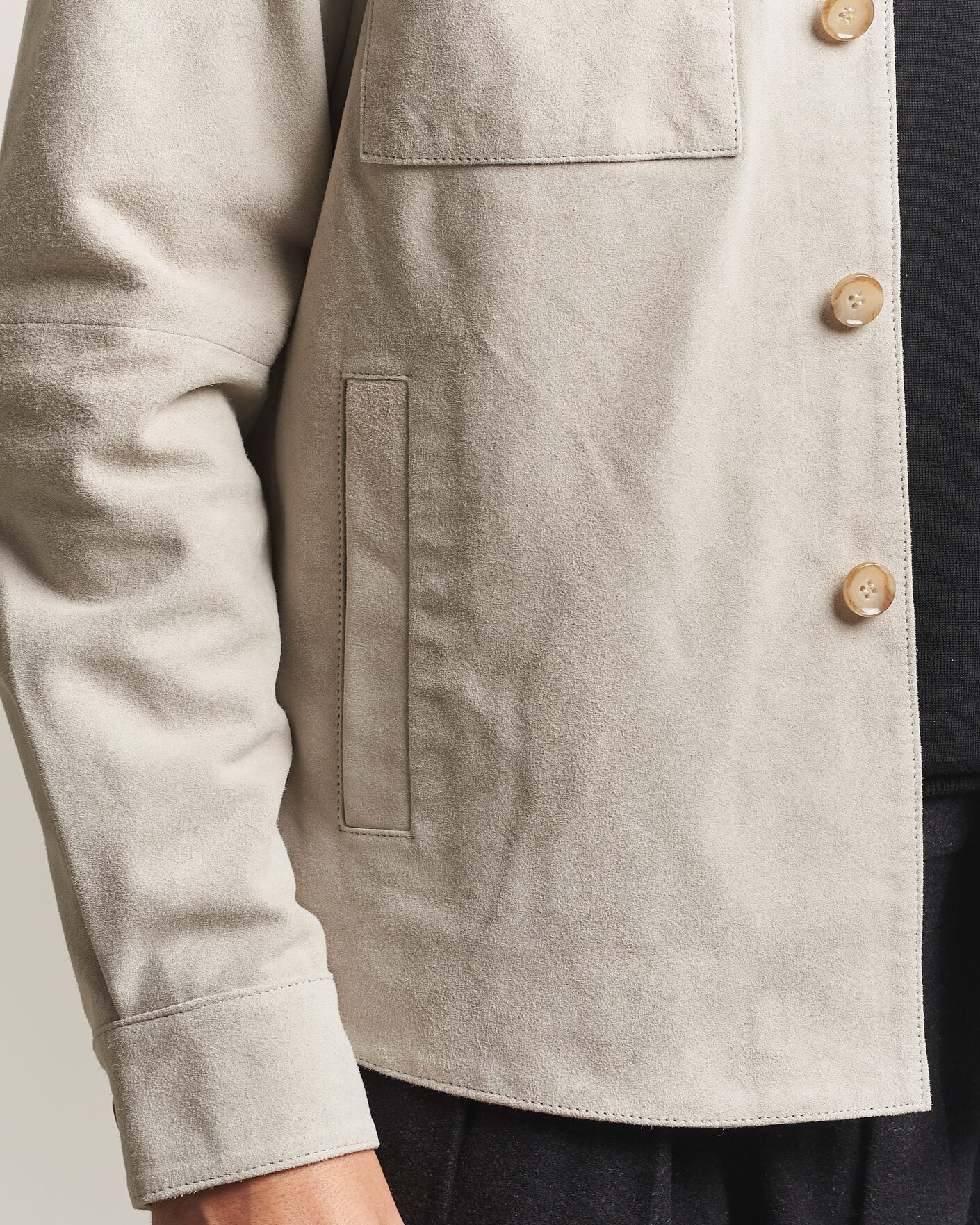 Hombres | Camisas | Stenströms | Goat Suede Overshirt Light Grey