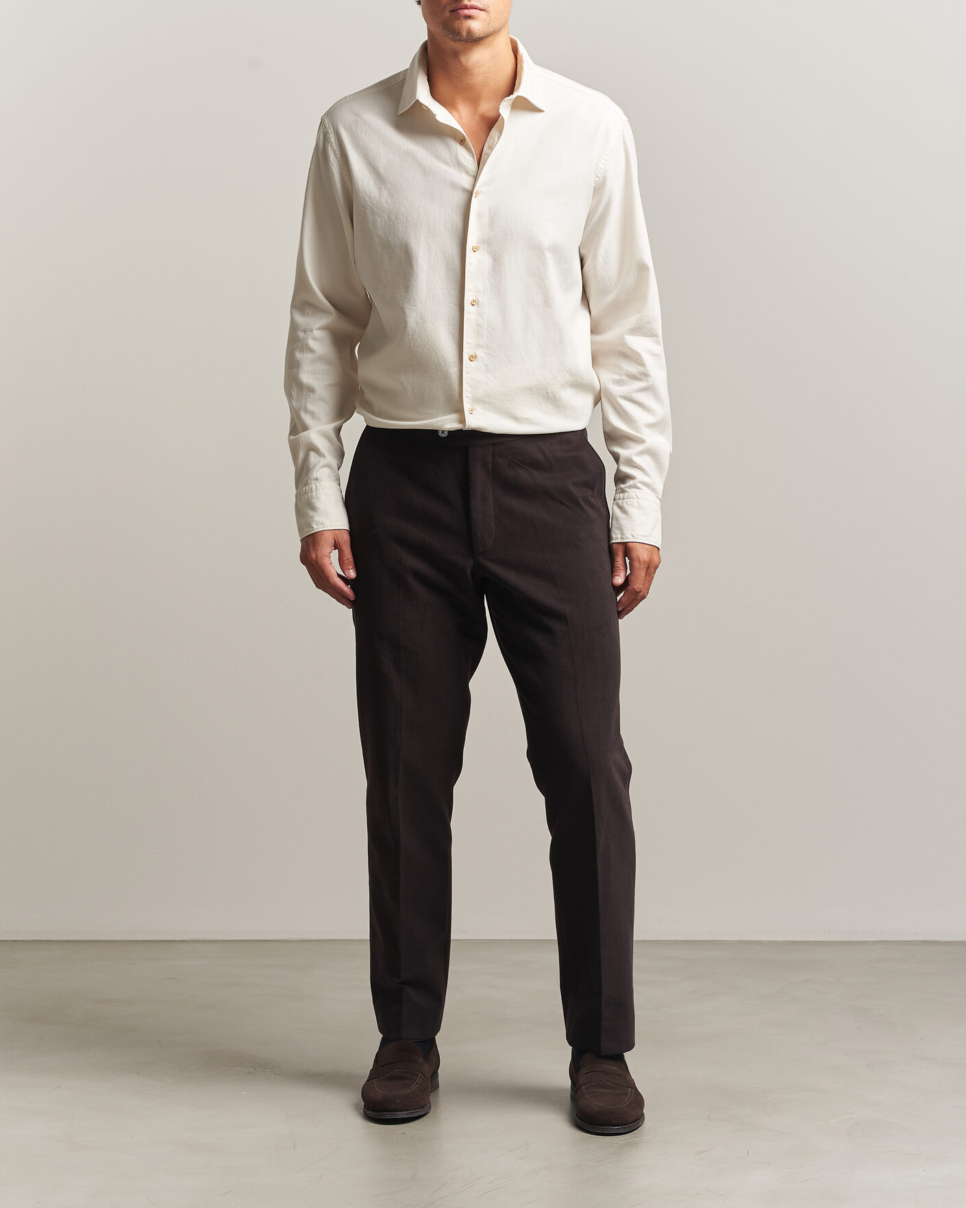 Hombres | Camisas | Stenströms | Regular Fit Cut Away Flannel Shirt Off White