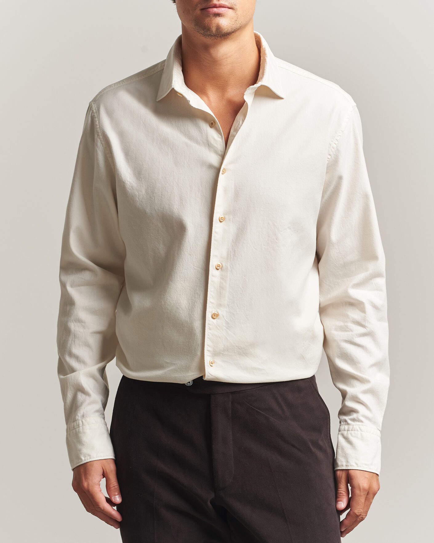 Hombres | Camisas | Stenströms | Regular Fit Cut Away Flannel Shirt Off White