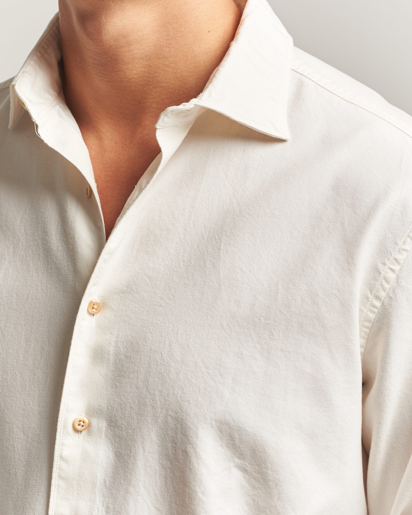 Hombres | Camisas | Stenströms | Regular Fit Cut Away Flannel Shirt Off White