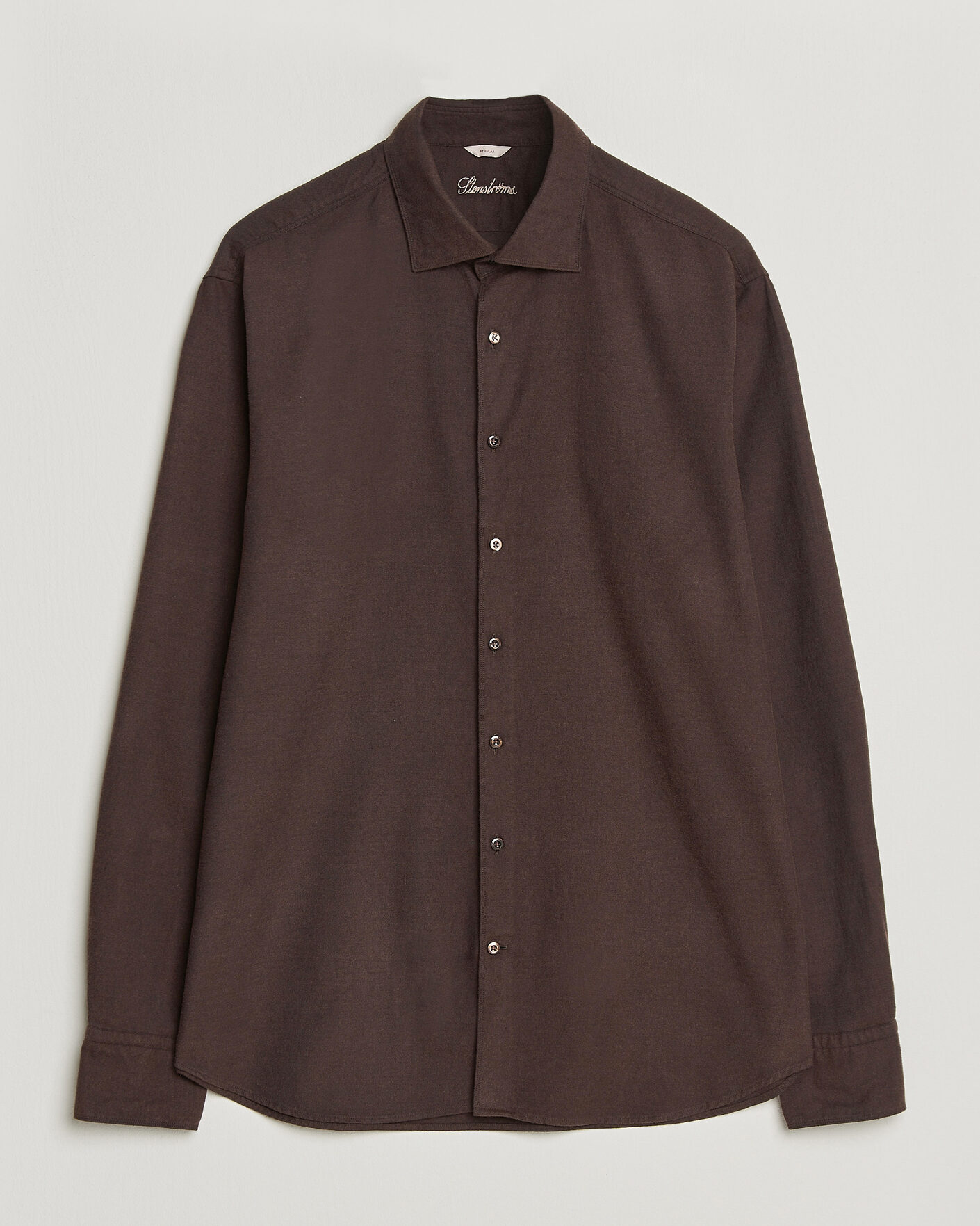 Hombres | Camisas | Stenströms | Regular Fit Cut Away Flannel Shirt Brown