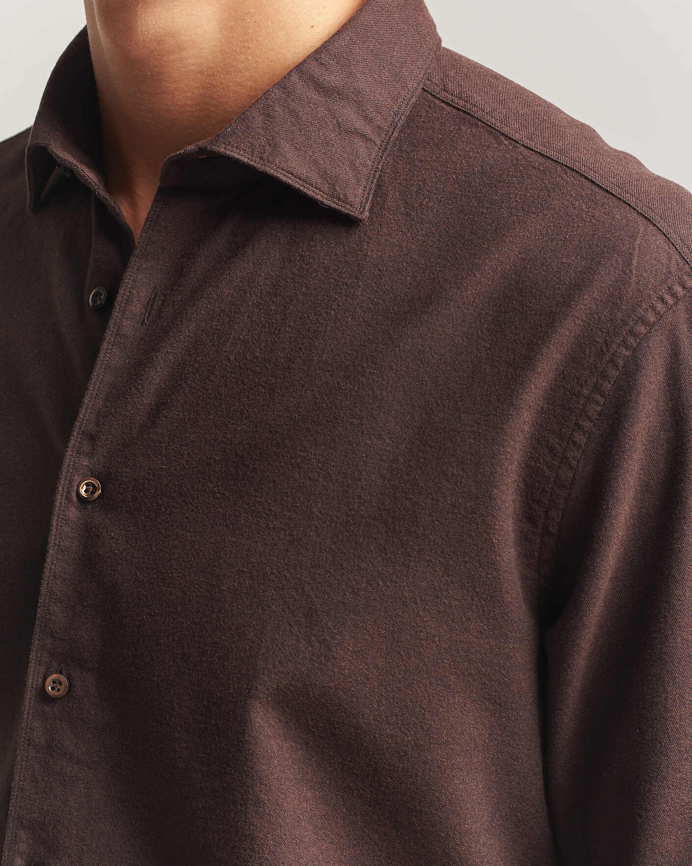 Hombres | Camisas | Stenströms | Regular Fit Cut Away Flannel Shirt Brown