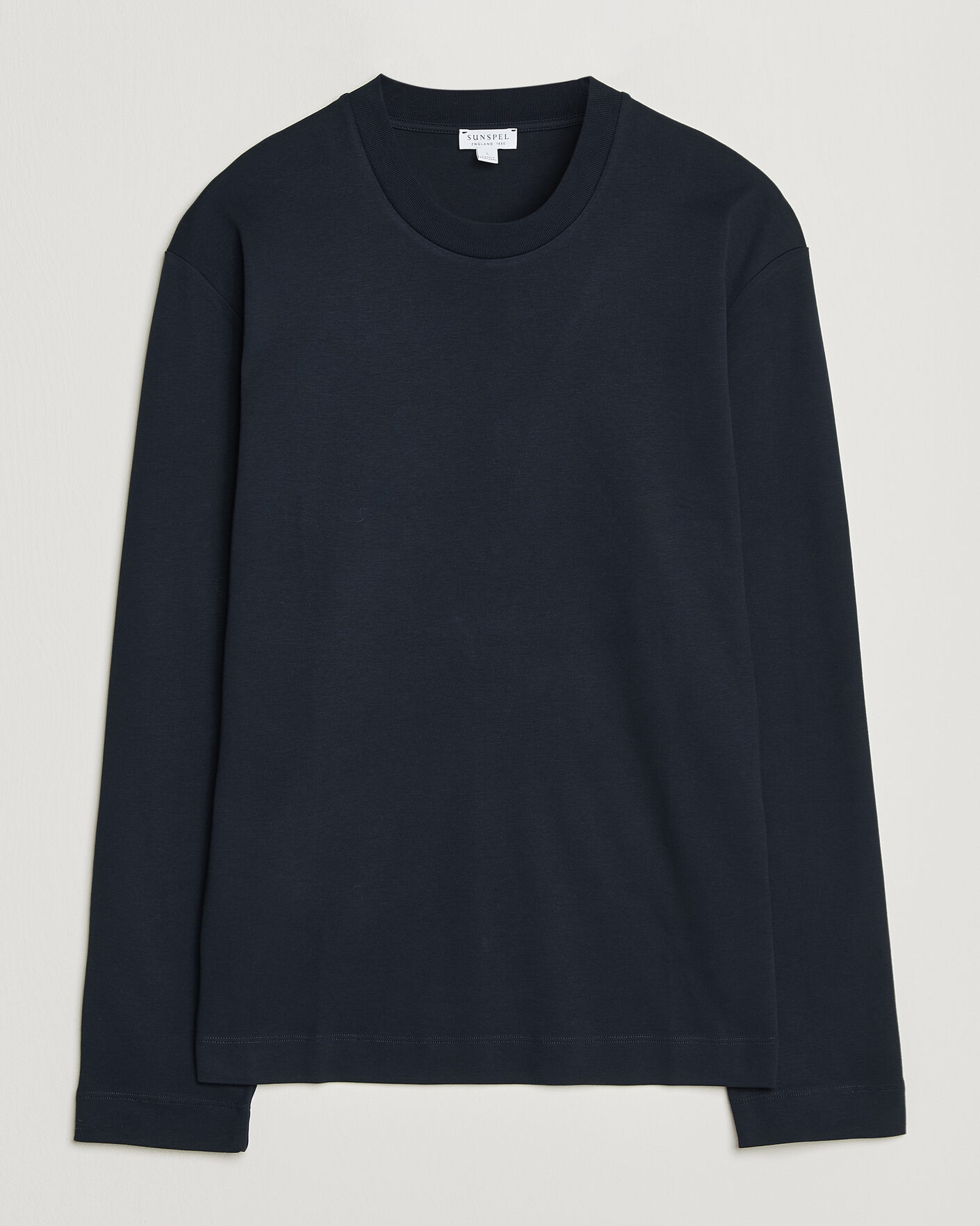 Hombres | Camisetas | Sunspel | Heavy Weight Supima Cotton Long Sleeve T-Shirt Navy