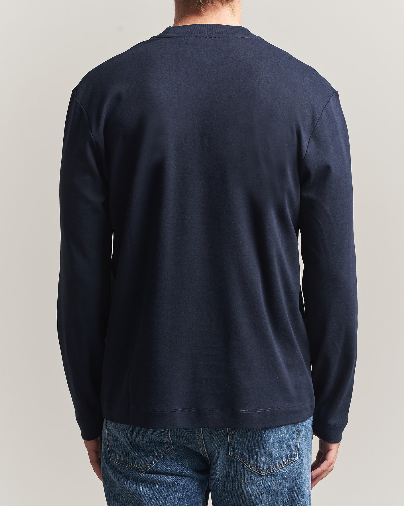 Hombres | Camisetas | Sunspel | Heavy Weight Supima Cotton Long Sleeve T-Shirt Navy