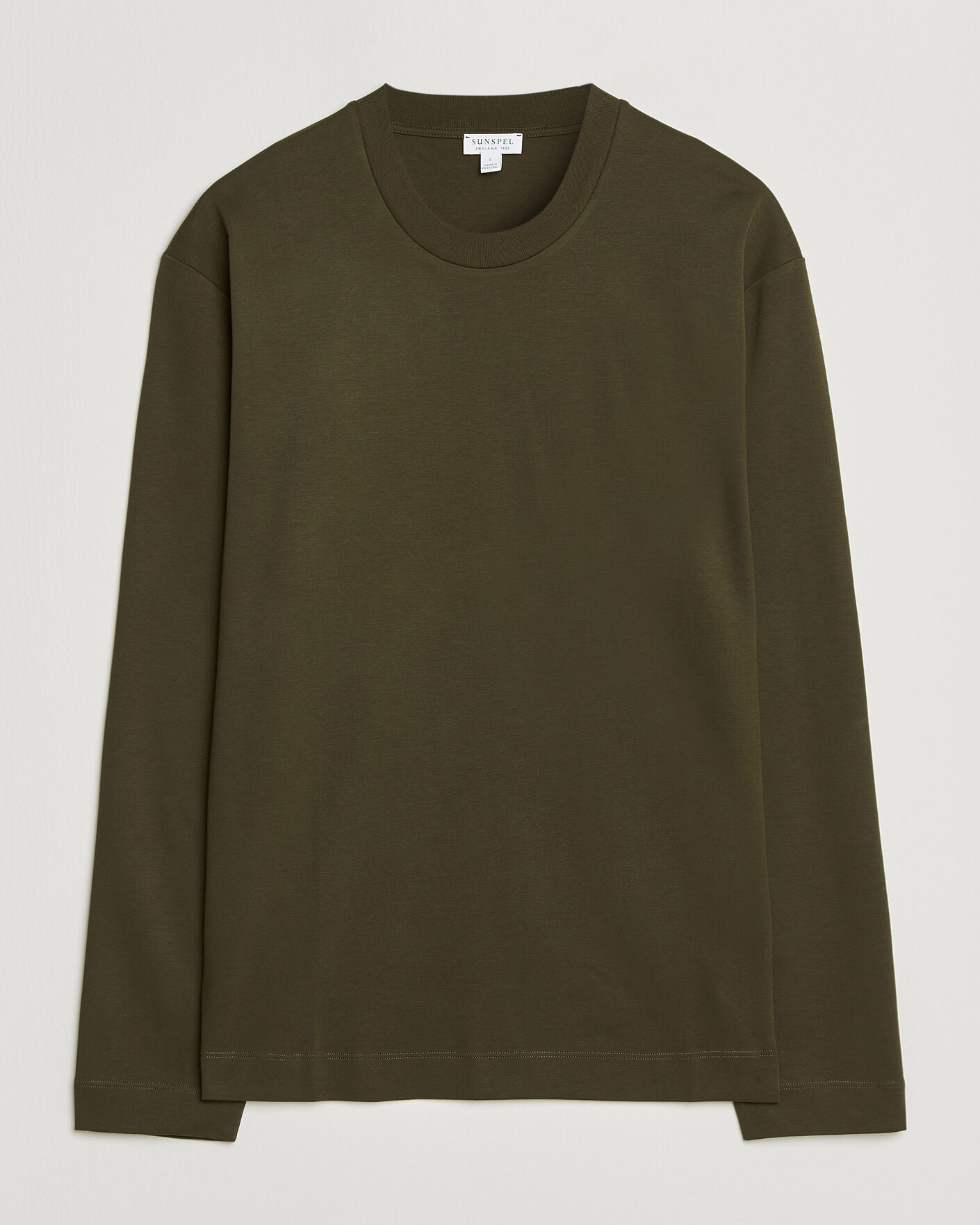 Hombres | Camisetas | Sunspel | Heavy Weight Supima Cotton Long Sleeve T-Shirt Green